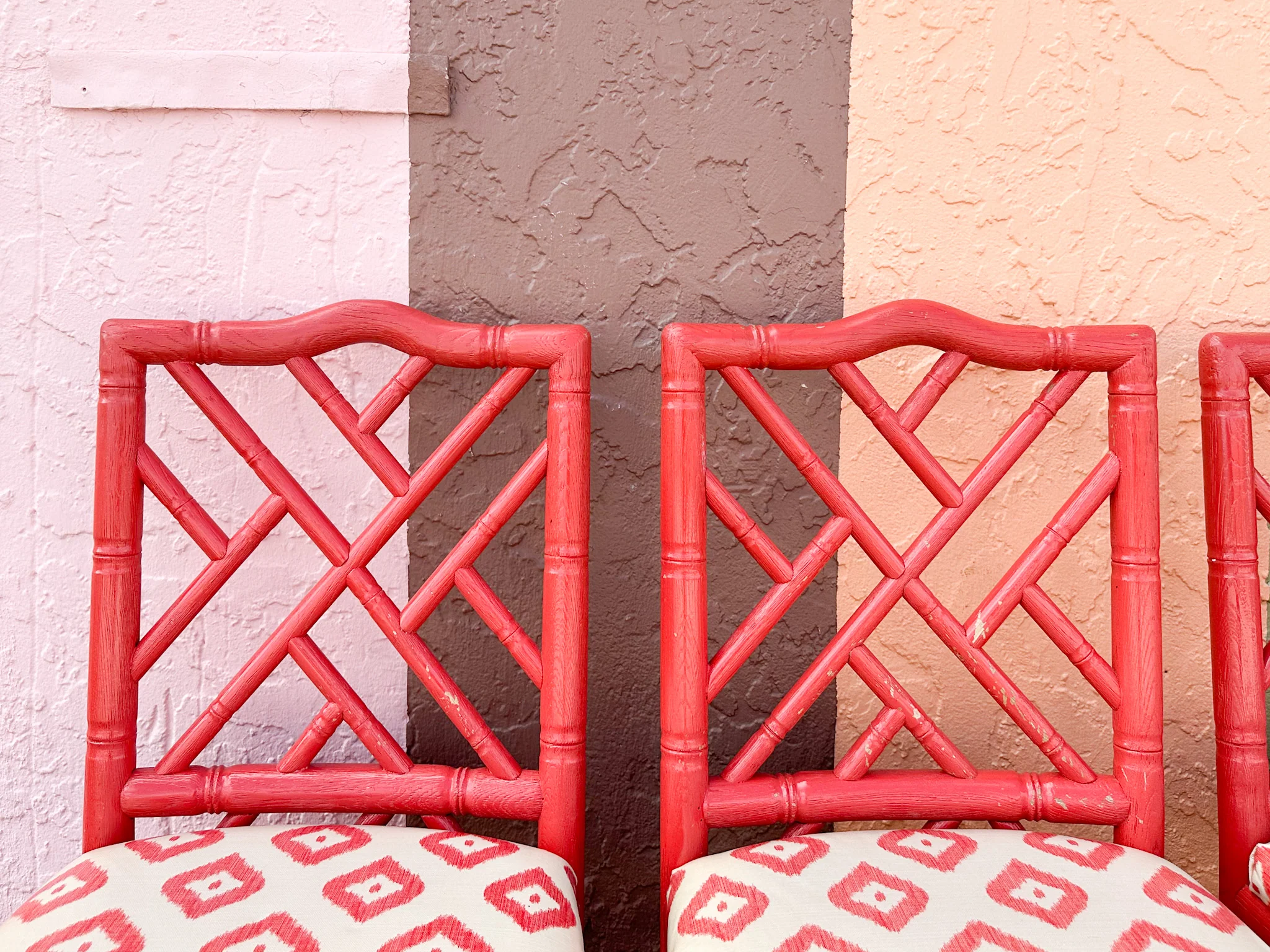 Set of Four Coral Chippendale Bar Stools - Image 3