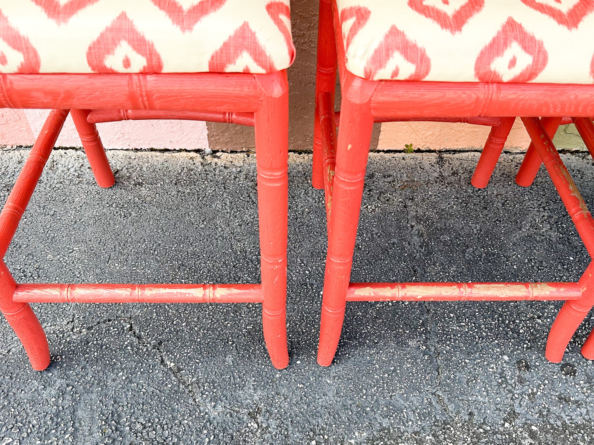 Set of Four Coral Chippendale Bar Stools - Image 6
