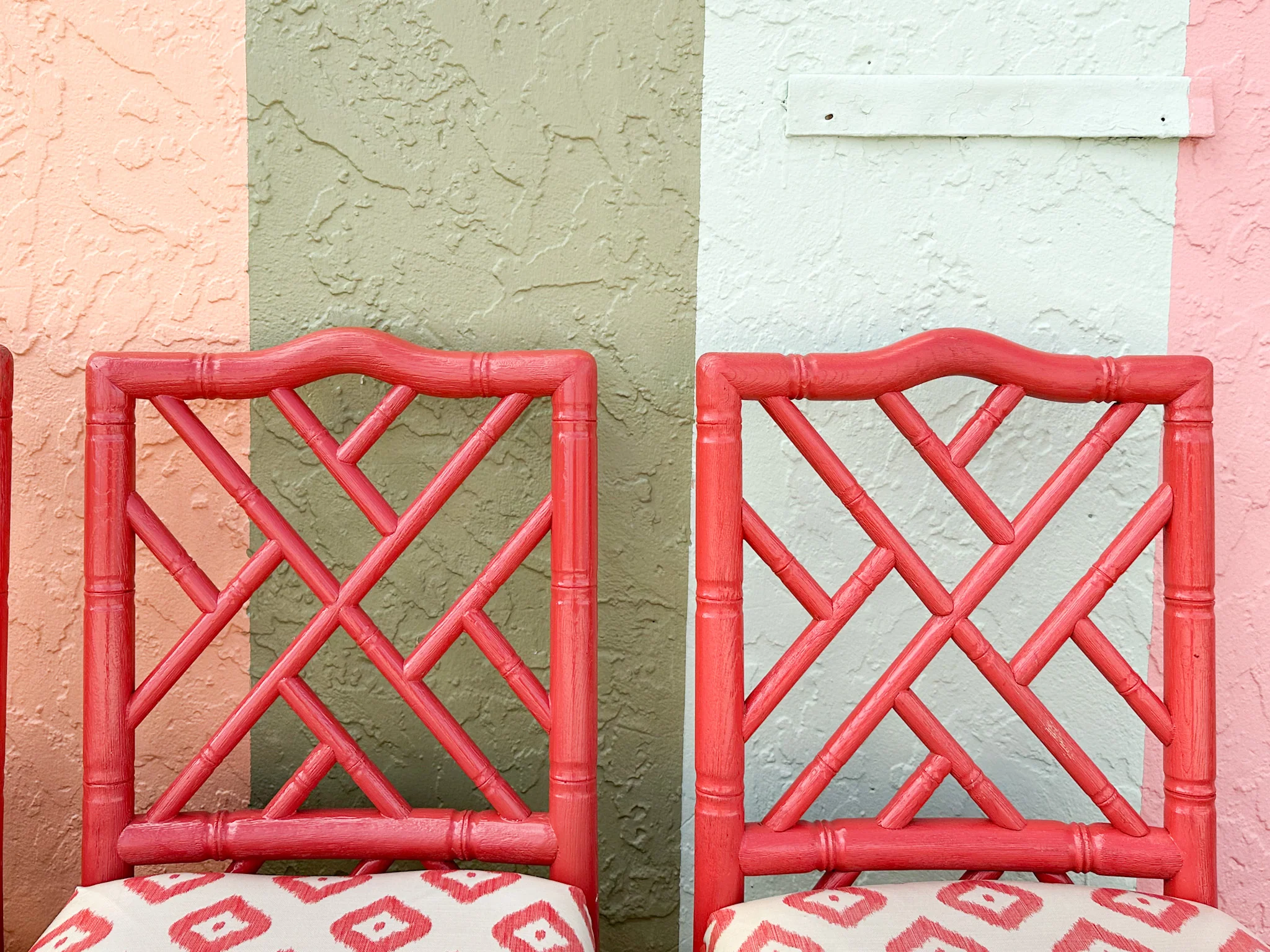 Set of Four Coral Chippendale Bar Stools - Image 7