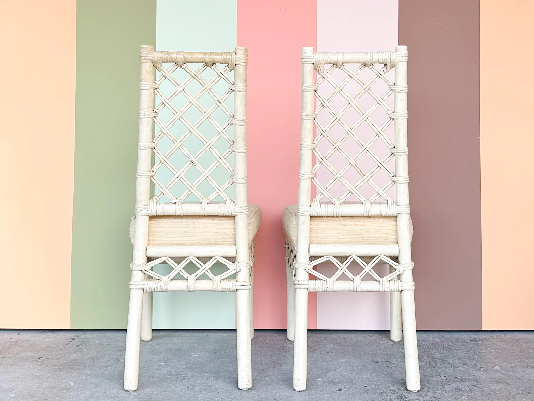 Set of Four Ficks Reed Lattice Rattan Dining Chairs - Image 10
