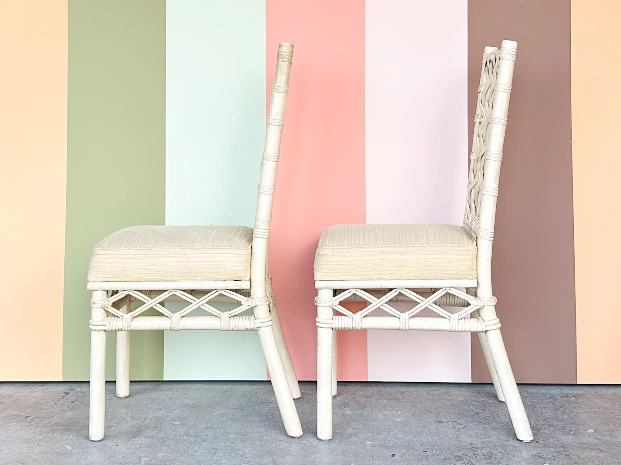 Set of Four Ficks Reed Lattice Rattan Dining Chairs - Image 9