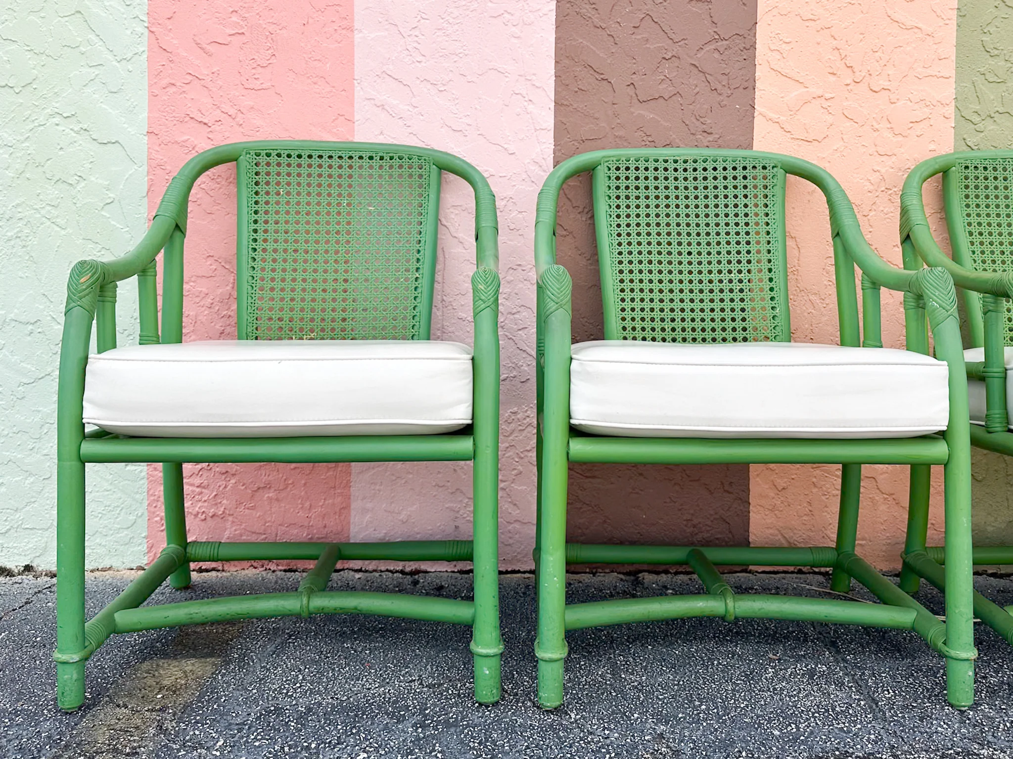 Set of Four Green Ficks Reed Rattan and Cane Chairs - Image 18