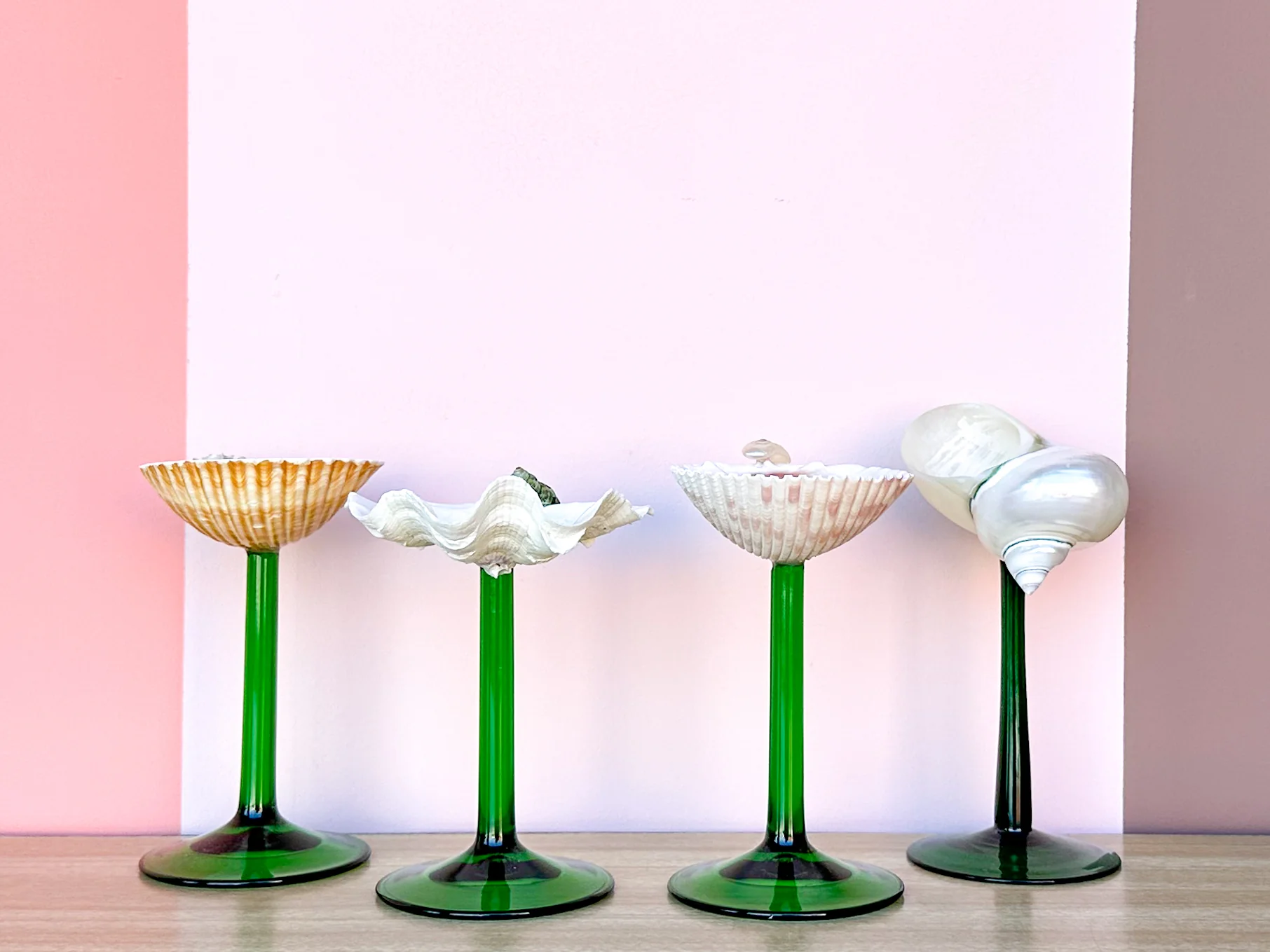 Set of Four Green Stem Shell Coupes - Image 2