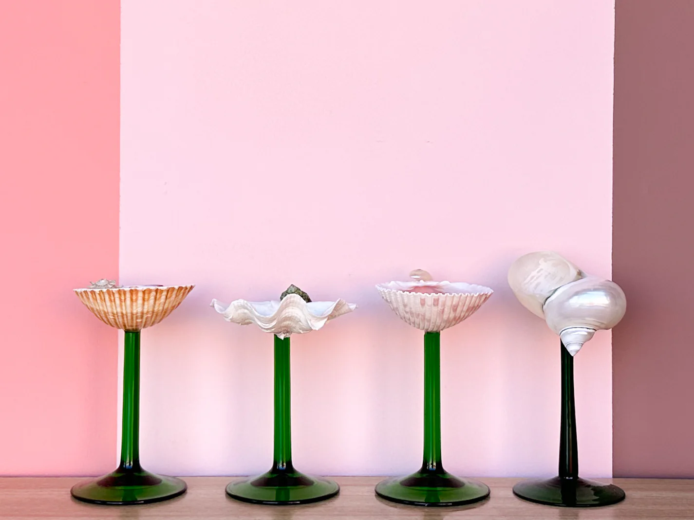 Set of Four Green Stem Shell Coupes - Image 3