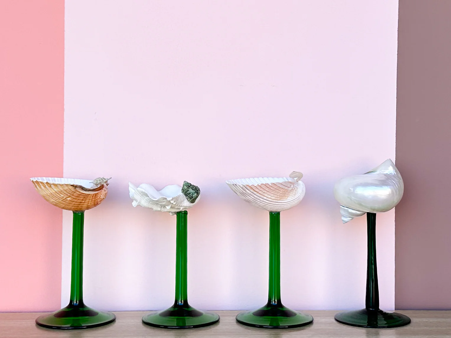 Set of Four Green Stem Shell Coupes - Image 4