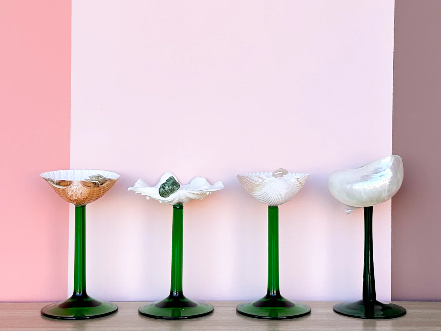Set of Four Green Stem Shell Coupes - Image 5