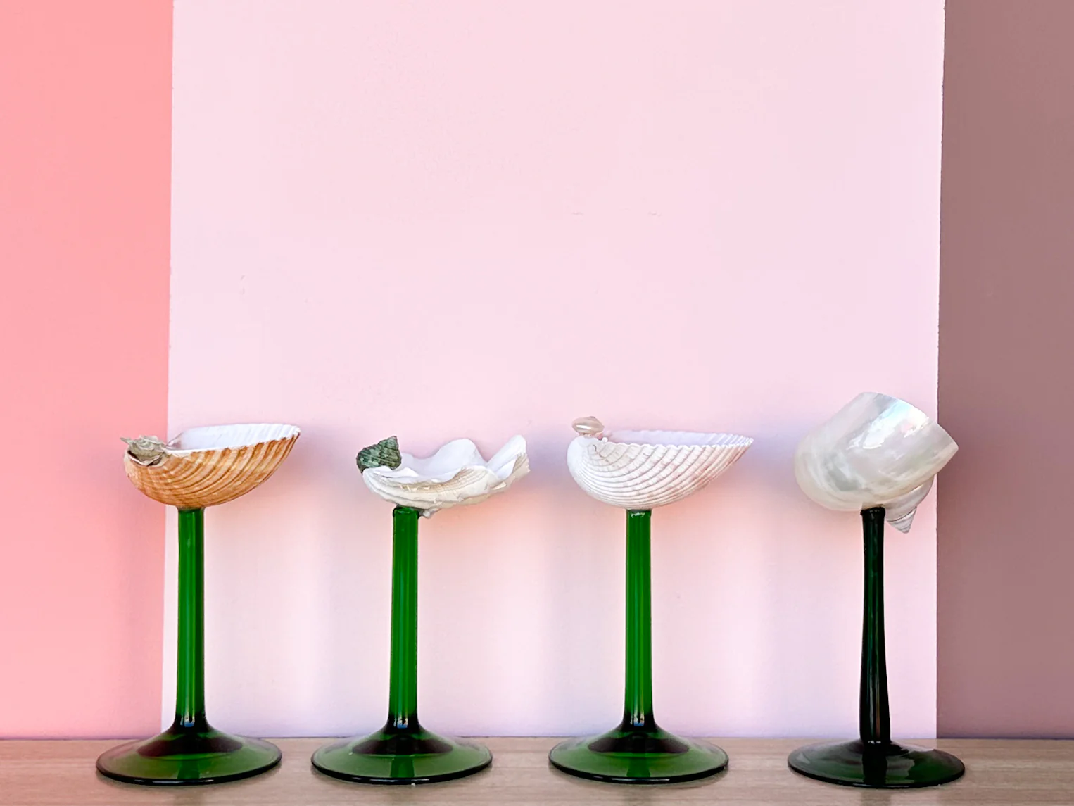 Set of Four Green Stem Shell Coupes - Image 6