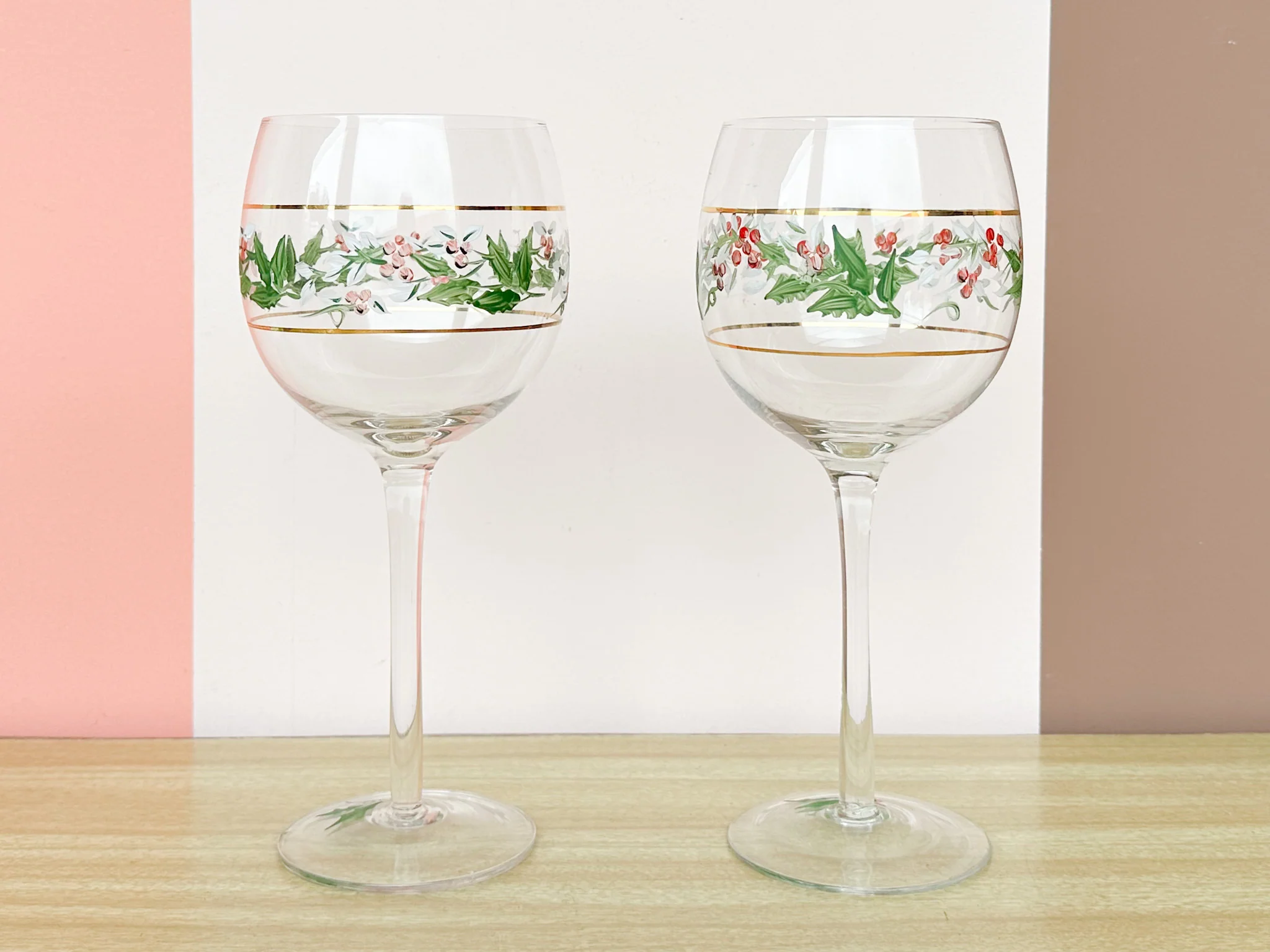 Set of Four Hand Painted Holly Stemware - Image 4