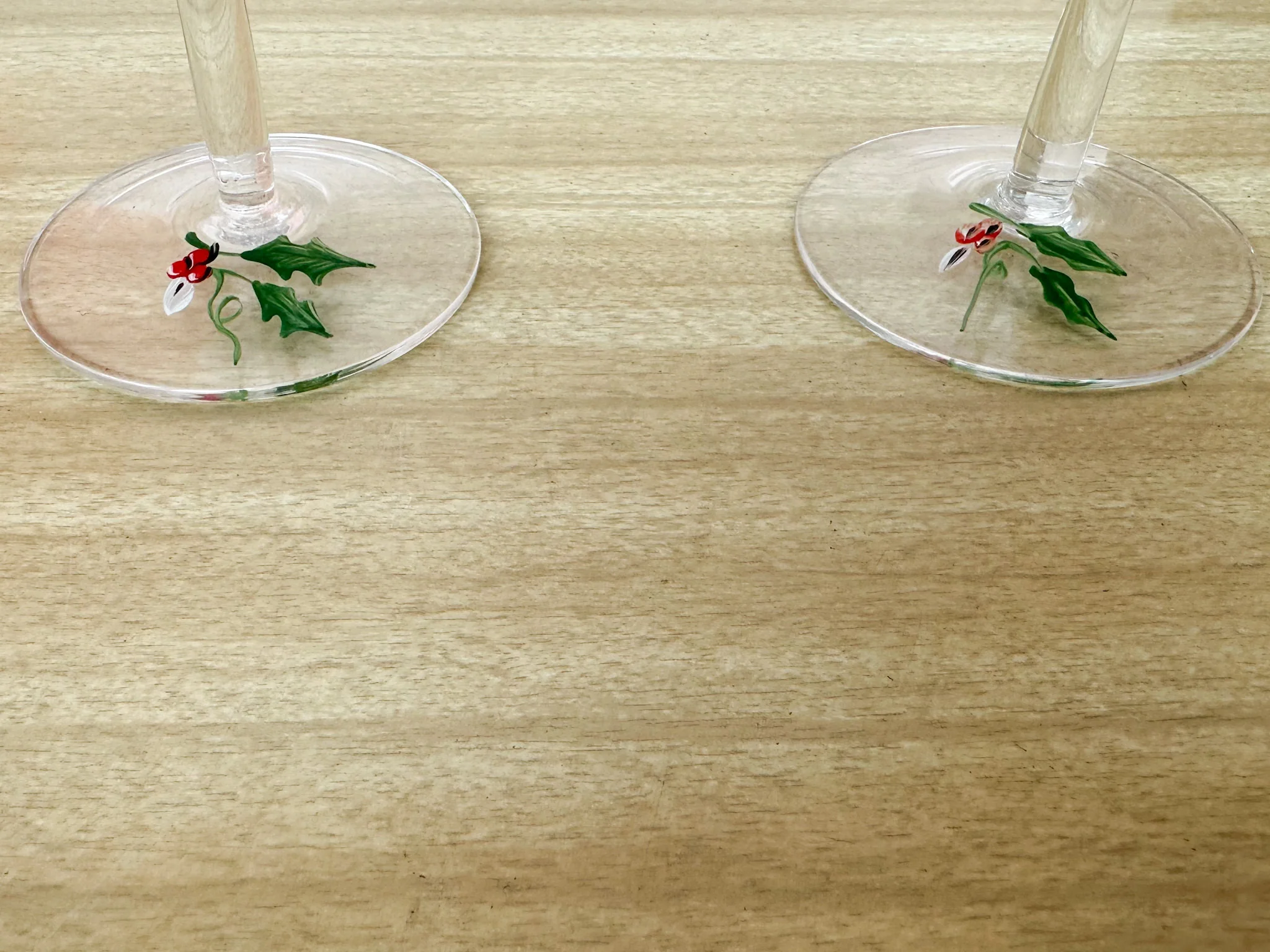 Set of Four Hand Painted Holly Stemware - Image 5