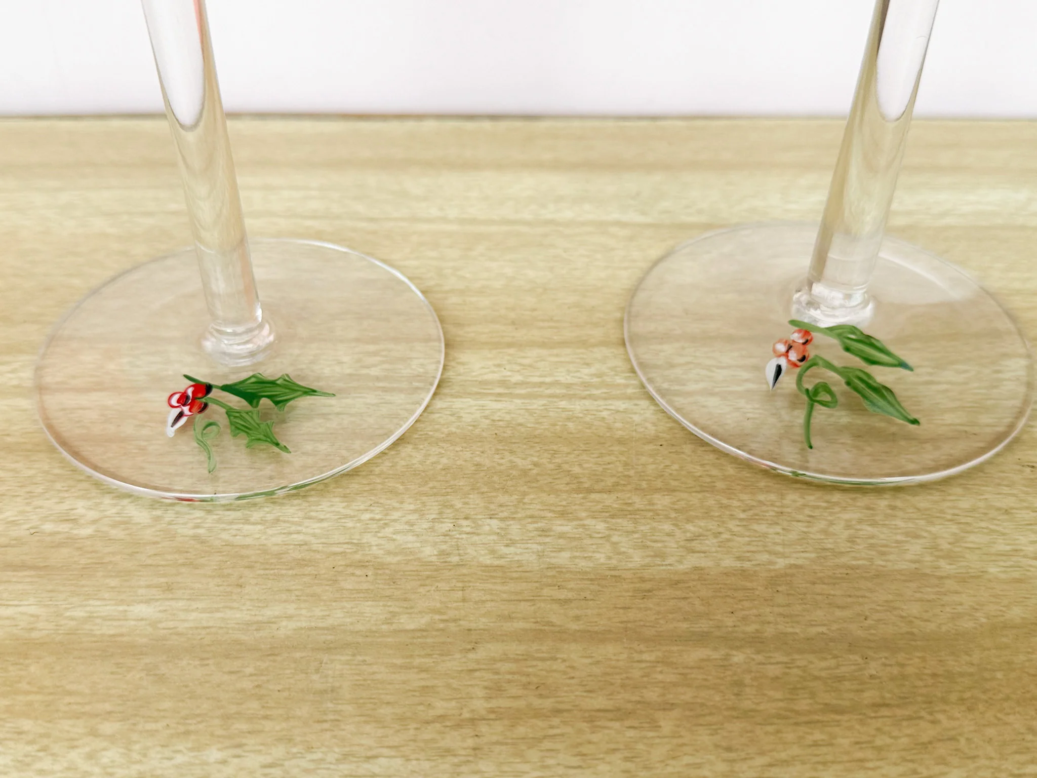 Set of Four Hand Painted Holly Stemware - Image 7