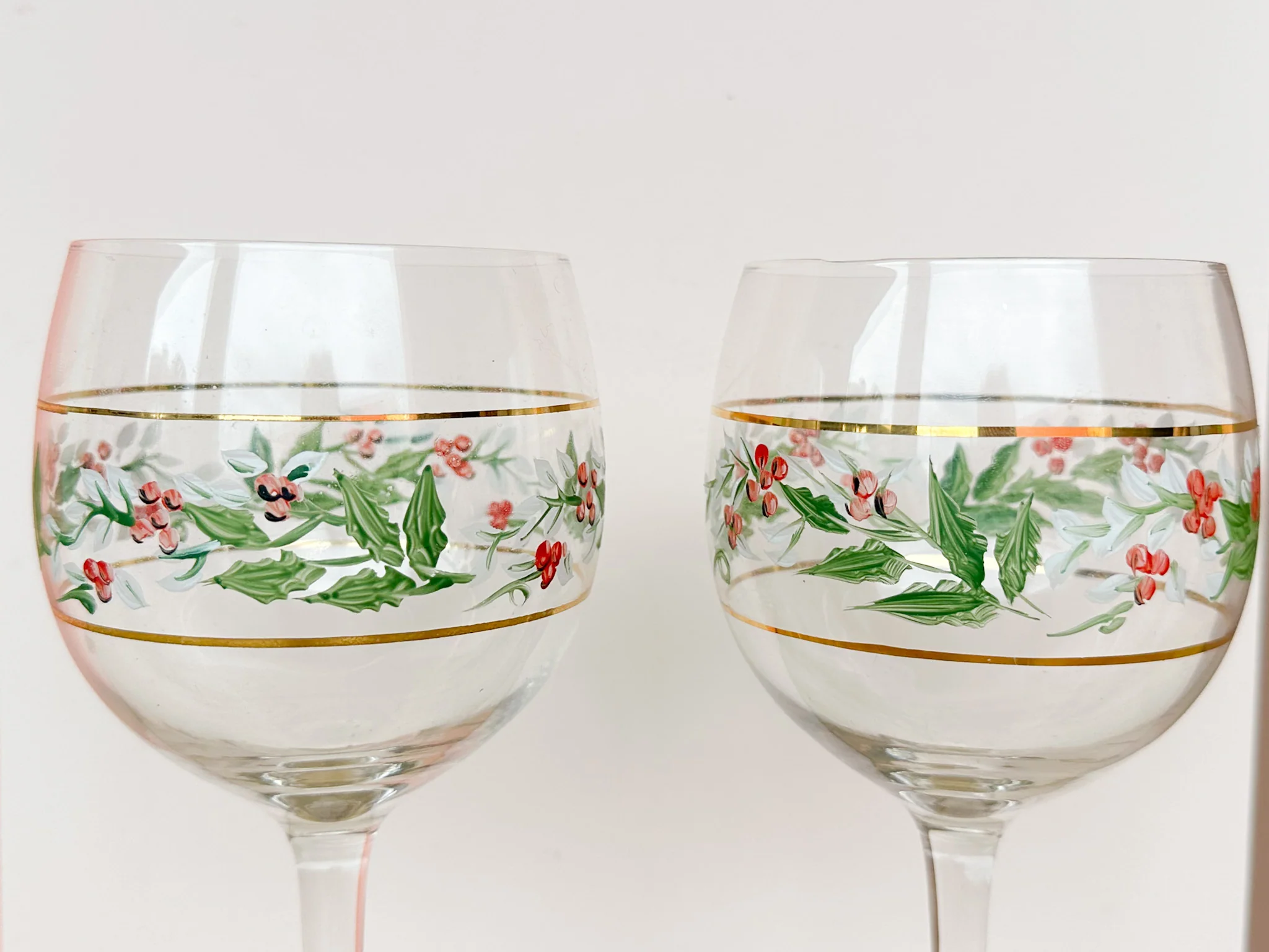 Set of Four Hand Painted Holly Stemware - Image 8
