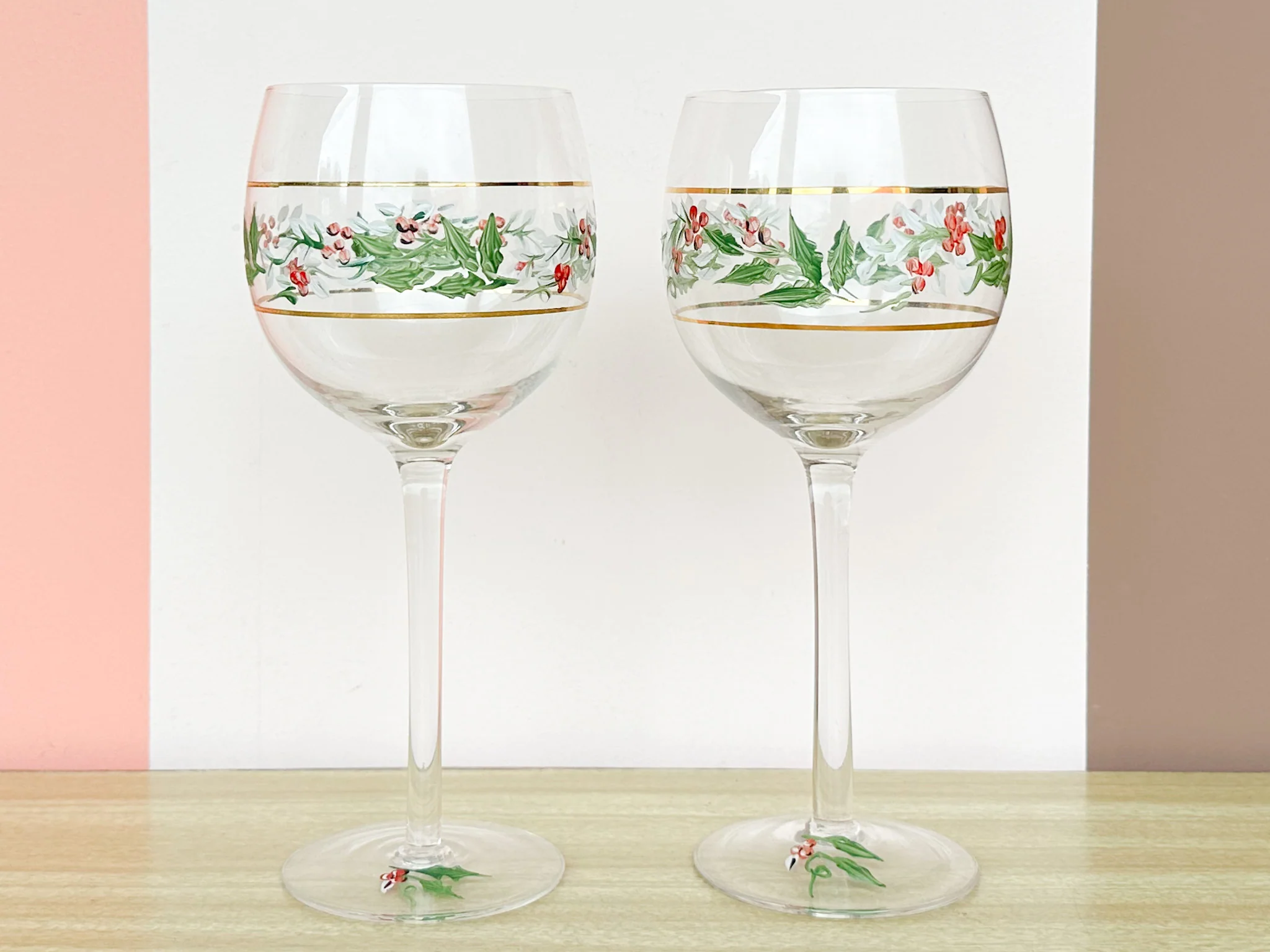 Set of Four Hand Painted Holly Stemware - Image 9