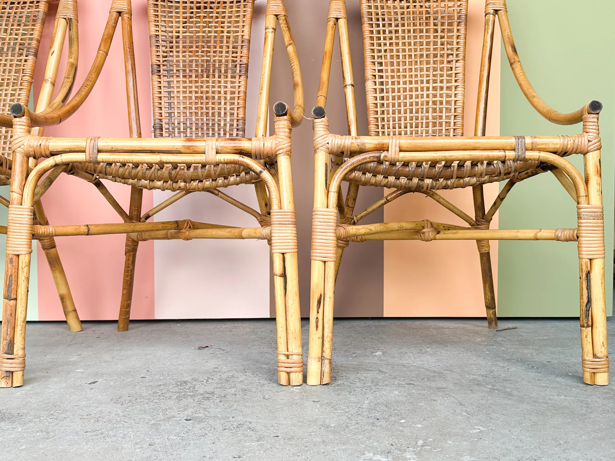 Set of Four Italian Rattan Dining Chairs - Image 8