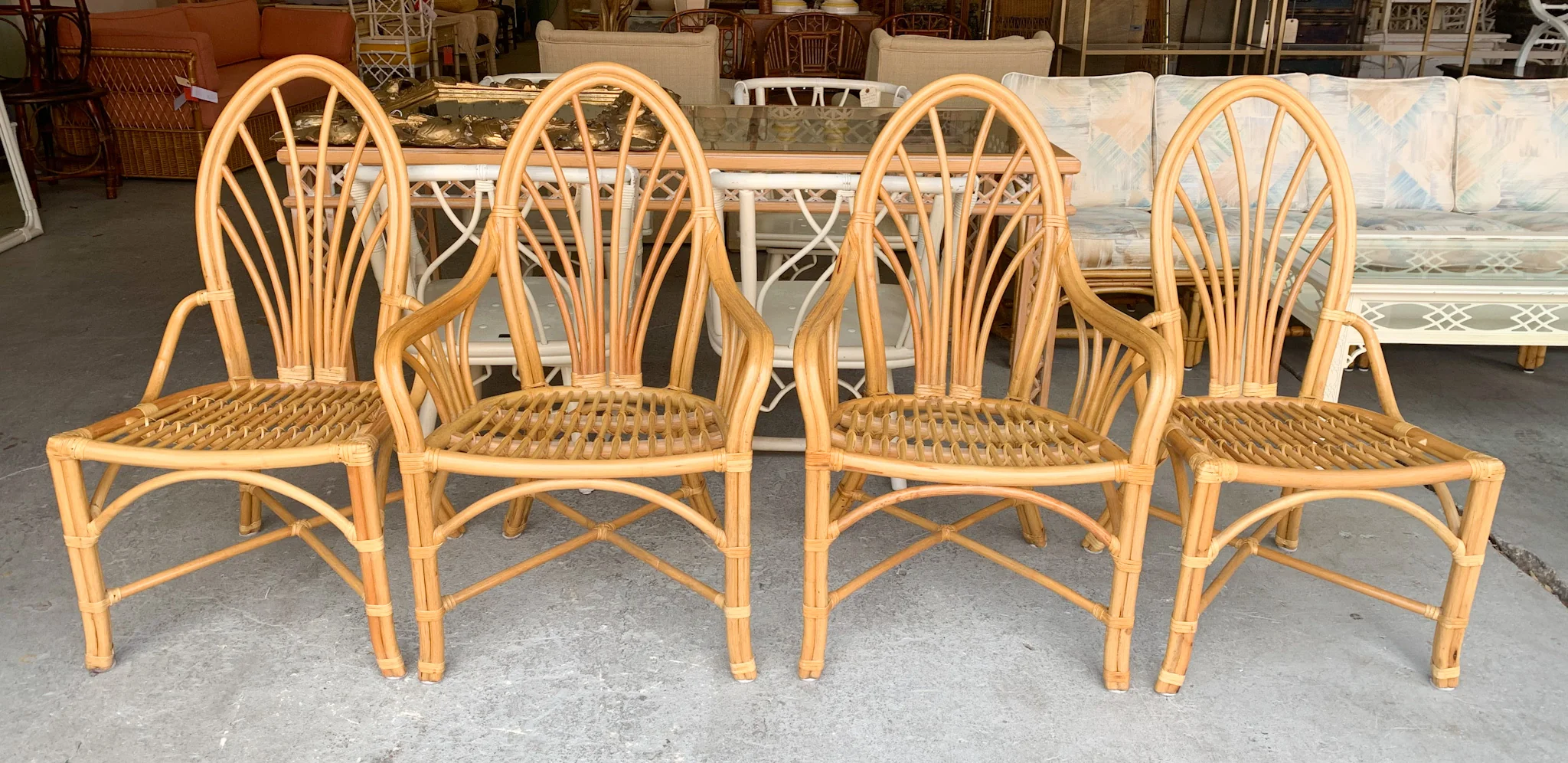 Set of Four Rattan Islandy Back Chairs