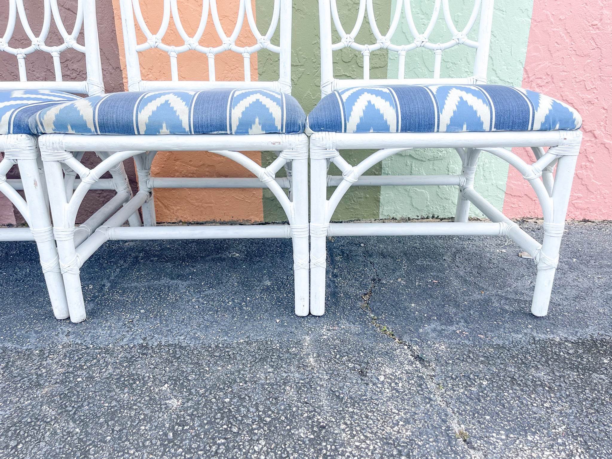 Set of Four Rattan McGuire Style Cathedral Dining Chairs - Image 7