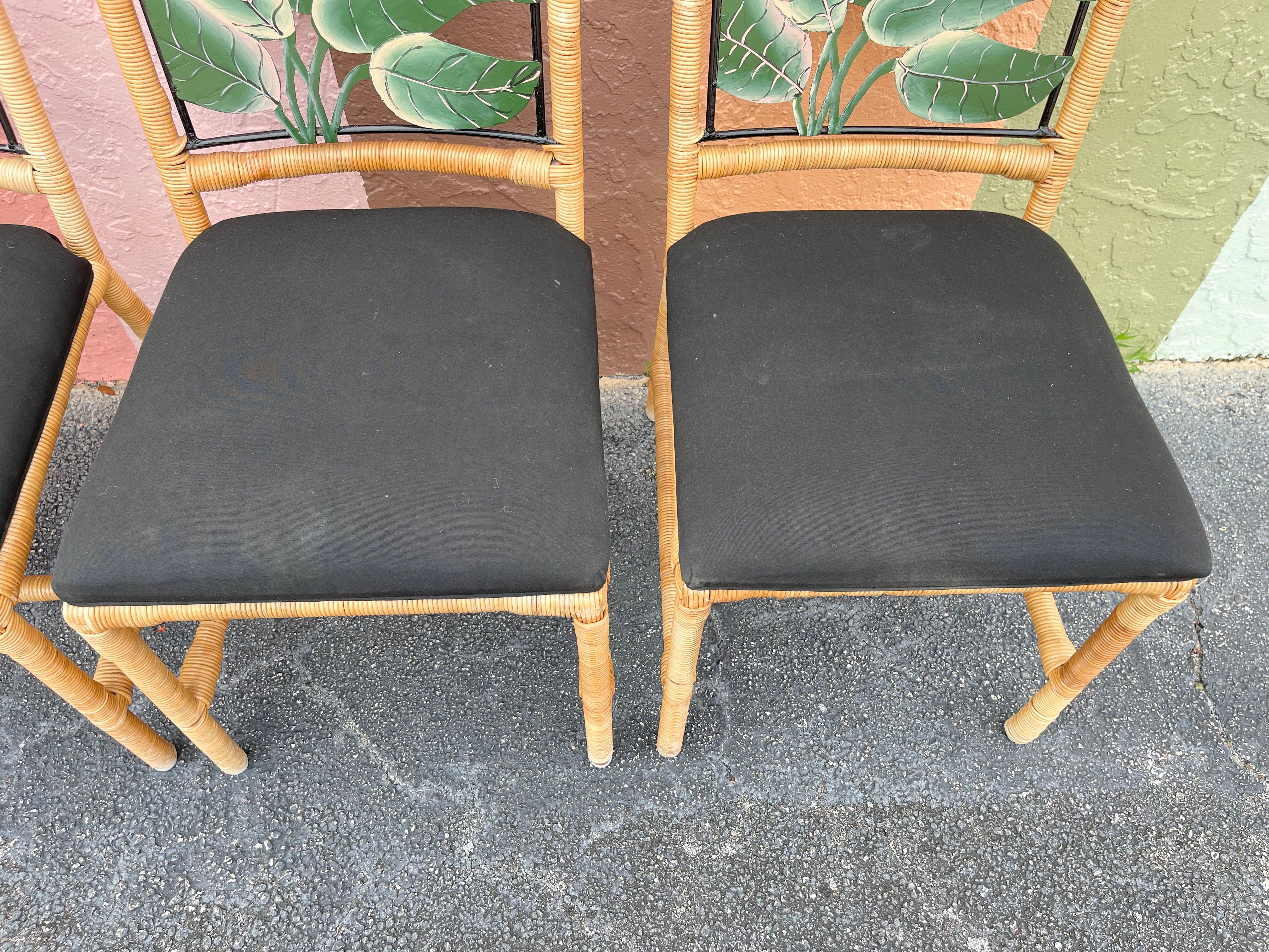 Set of Four Rattan Wrapped Banana Leaf Chairs - Image 3