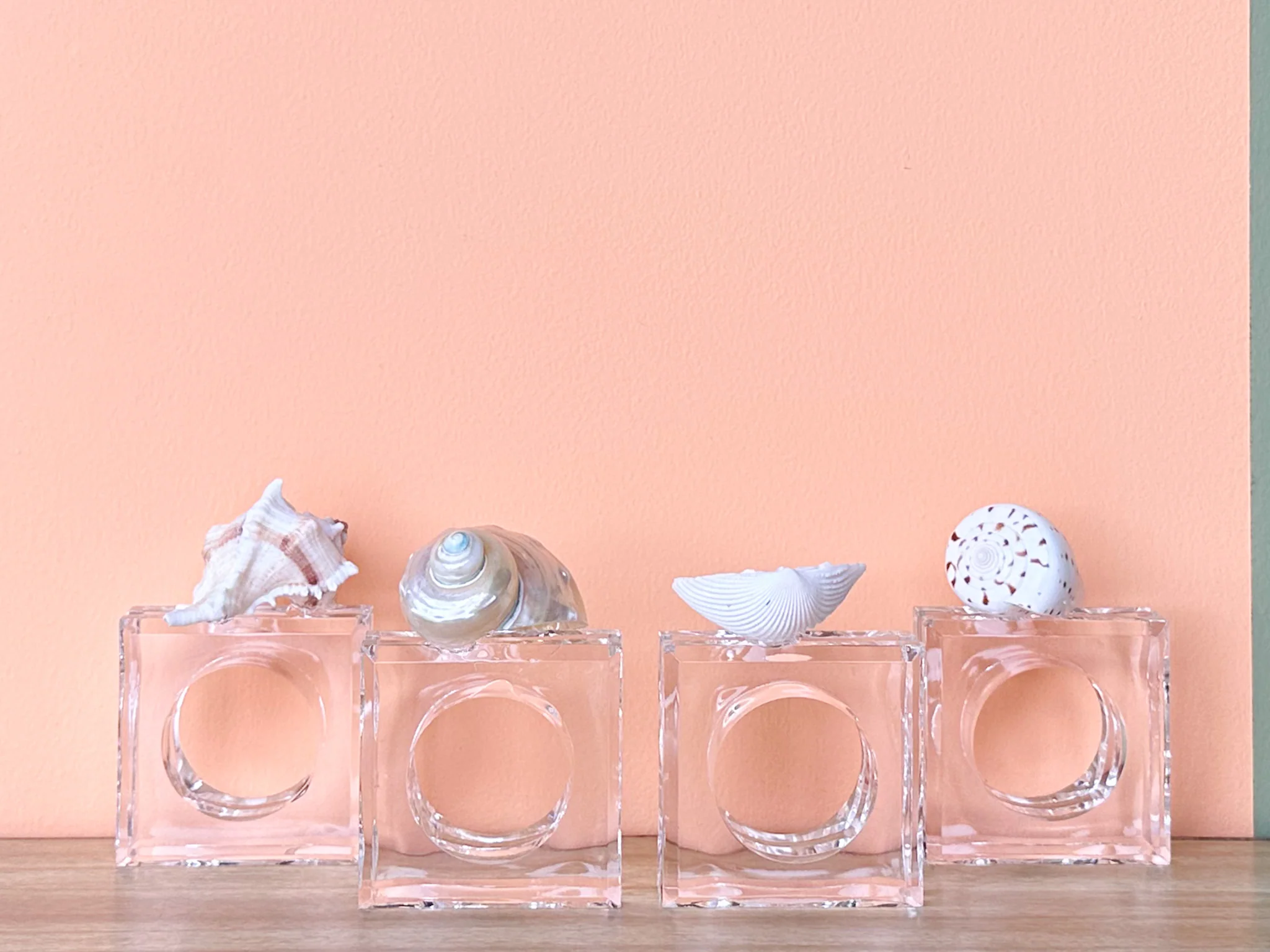 Set of Four Shell Lucite Napkin Rings - Image 2