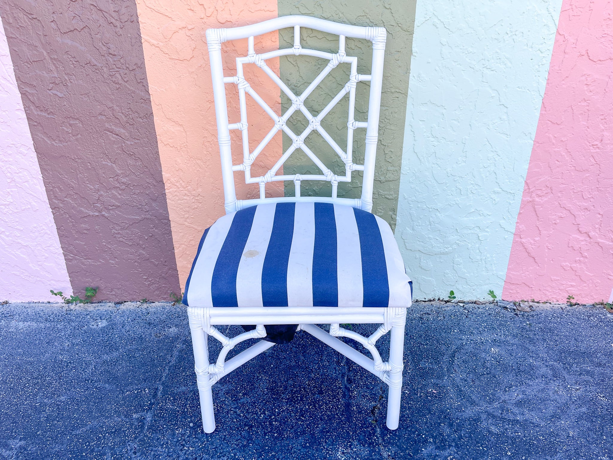 Set of Four Striped Rattan Chairs - Image 5