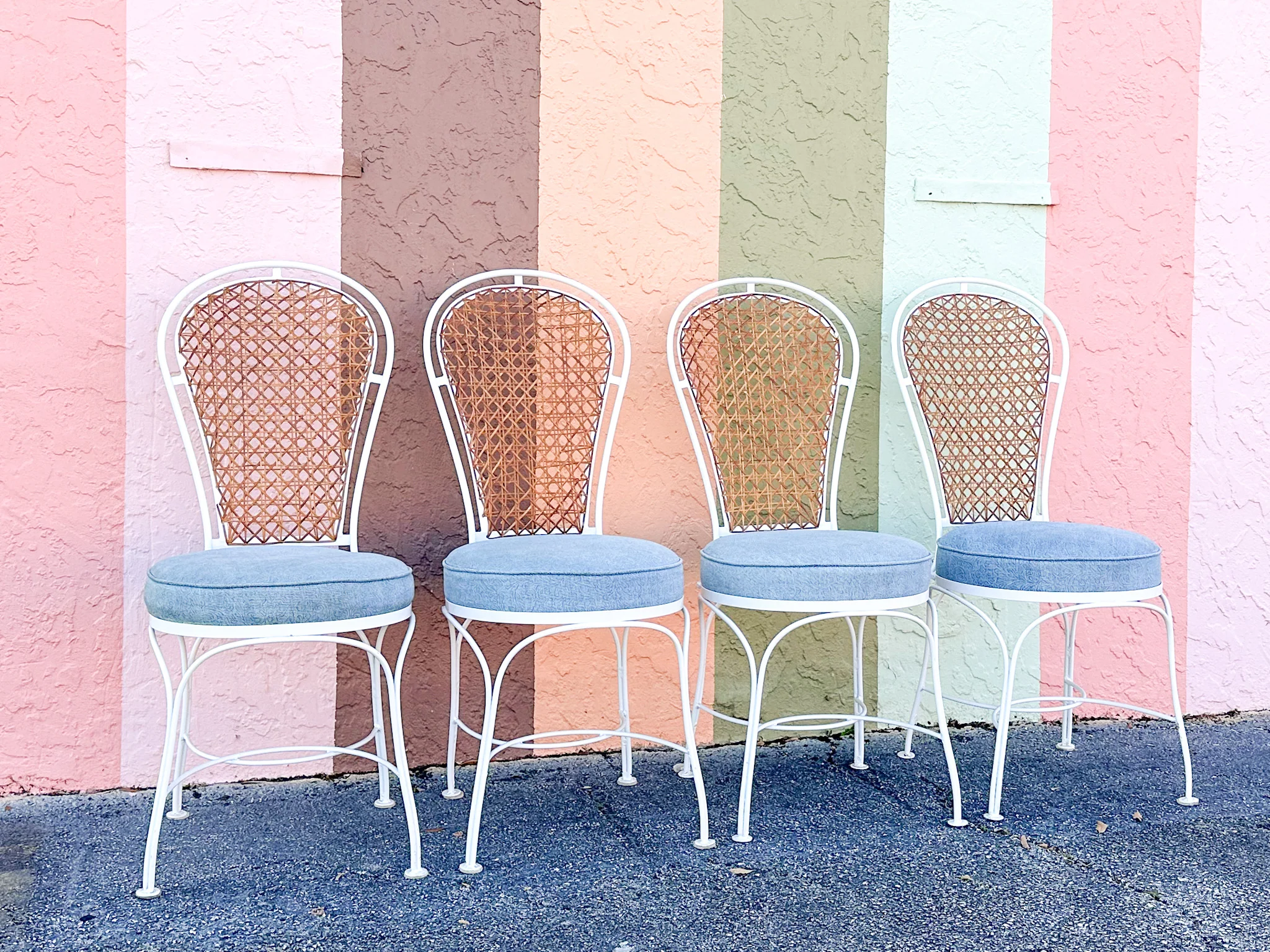 Set of Four Wrought Iron and Cane Bistro Chairs - Image 2