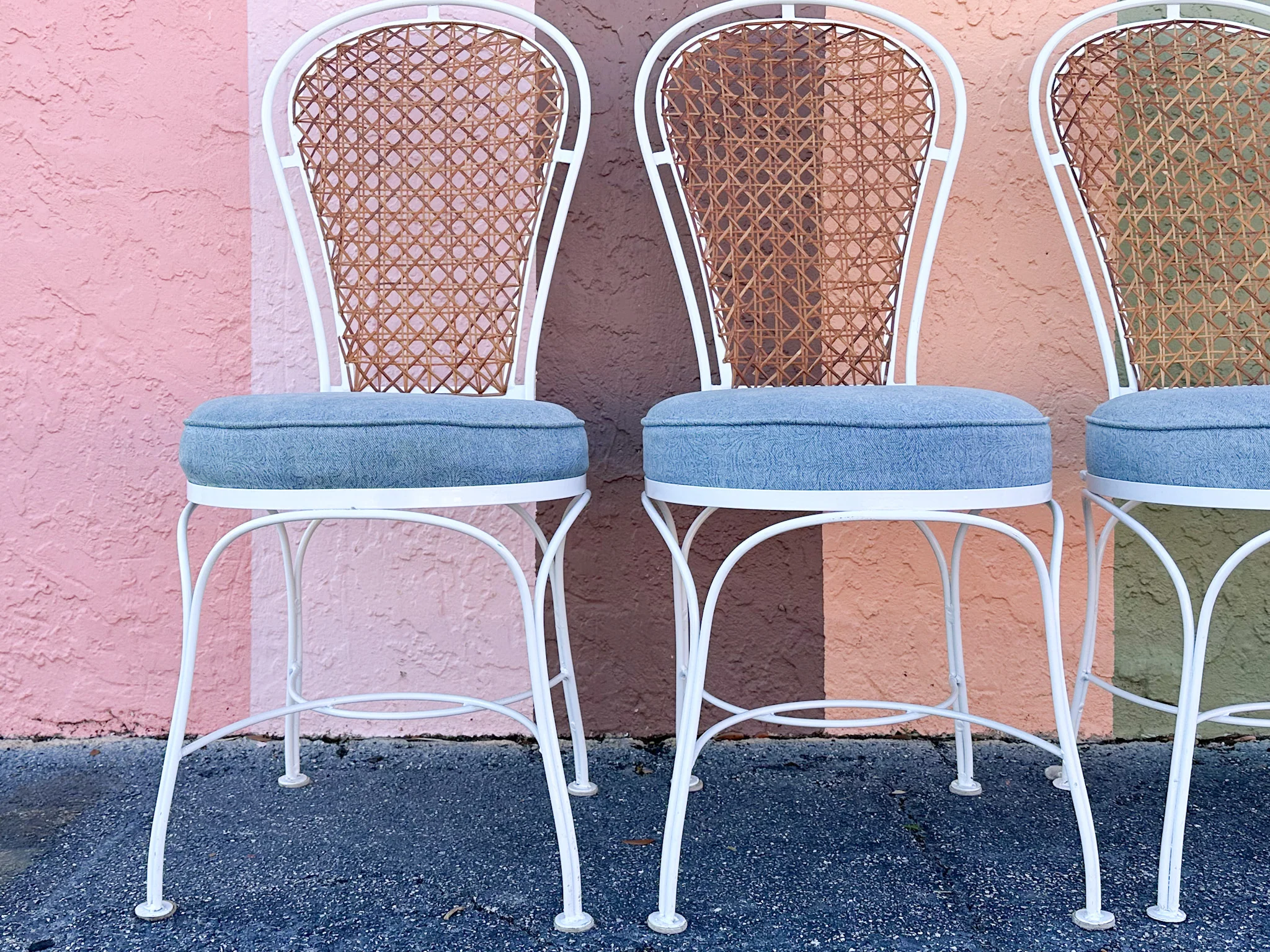 Set of Four Wrought Iron and Cane Bistro Chairs - Image 7