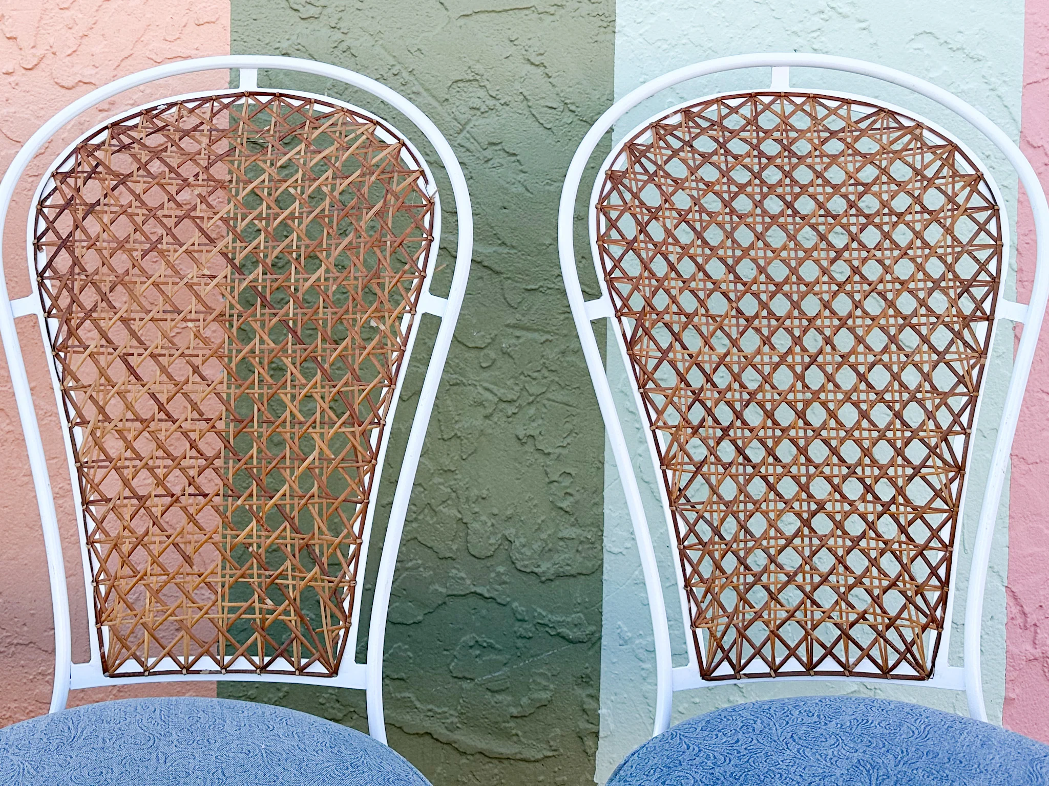 Set of Four Wrought Iron and Cane Bistro Chairs - Image 8
