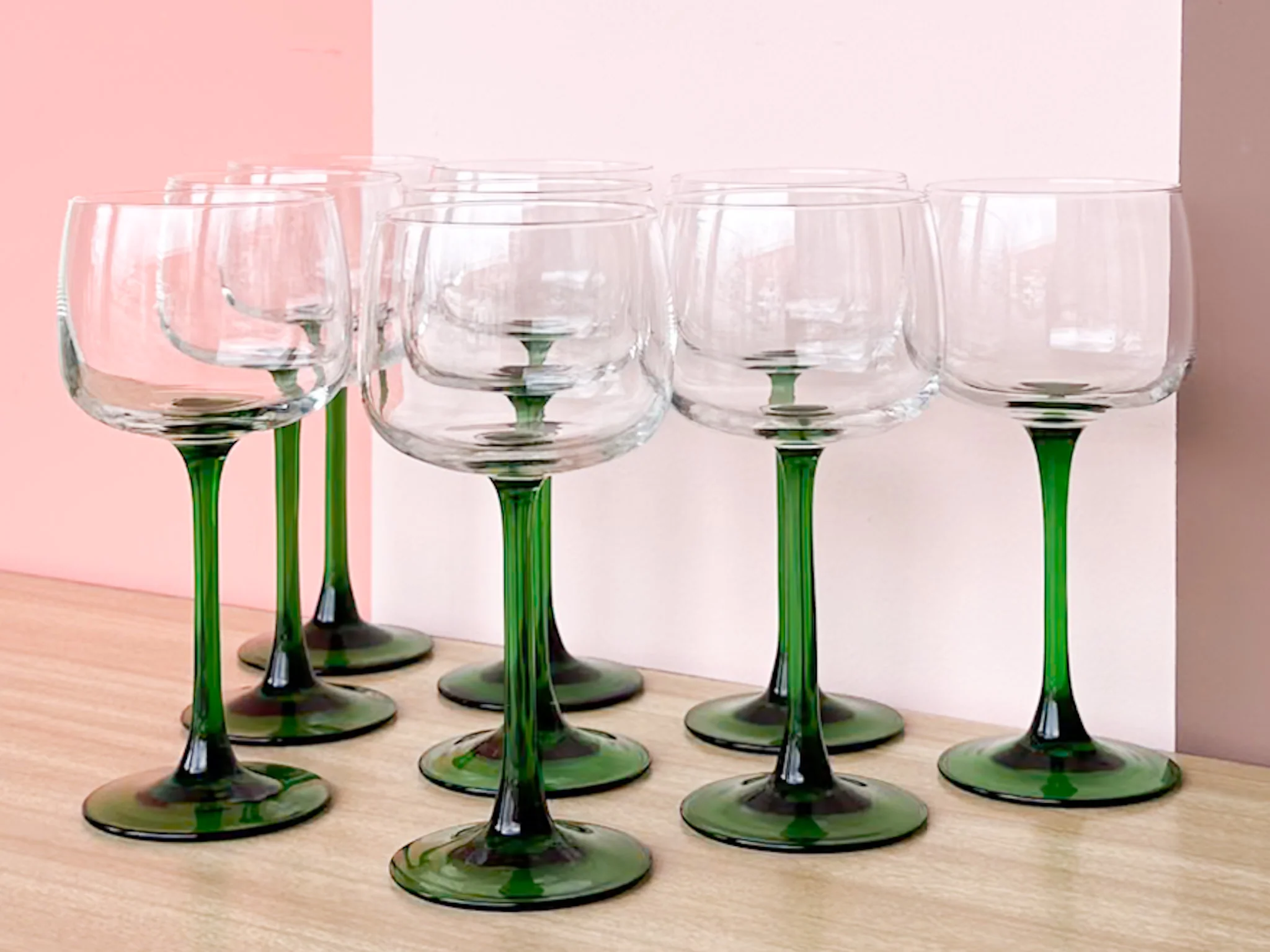 Set of Nine French Green Wine Glassware - Image 2