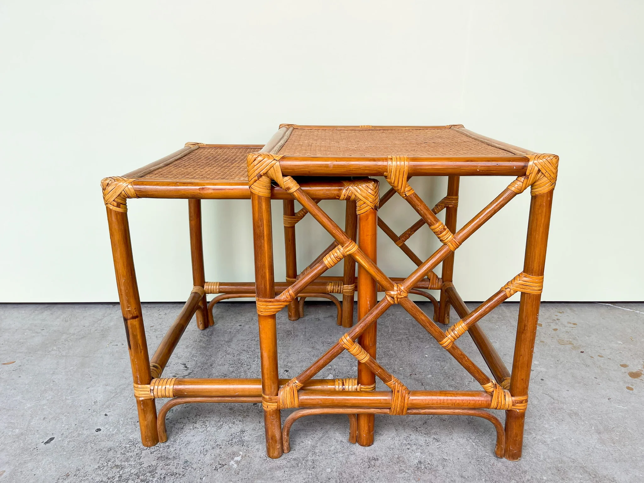 Set of Rattan Chippendale Nesting Tables - Image 2