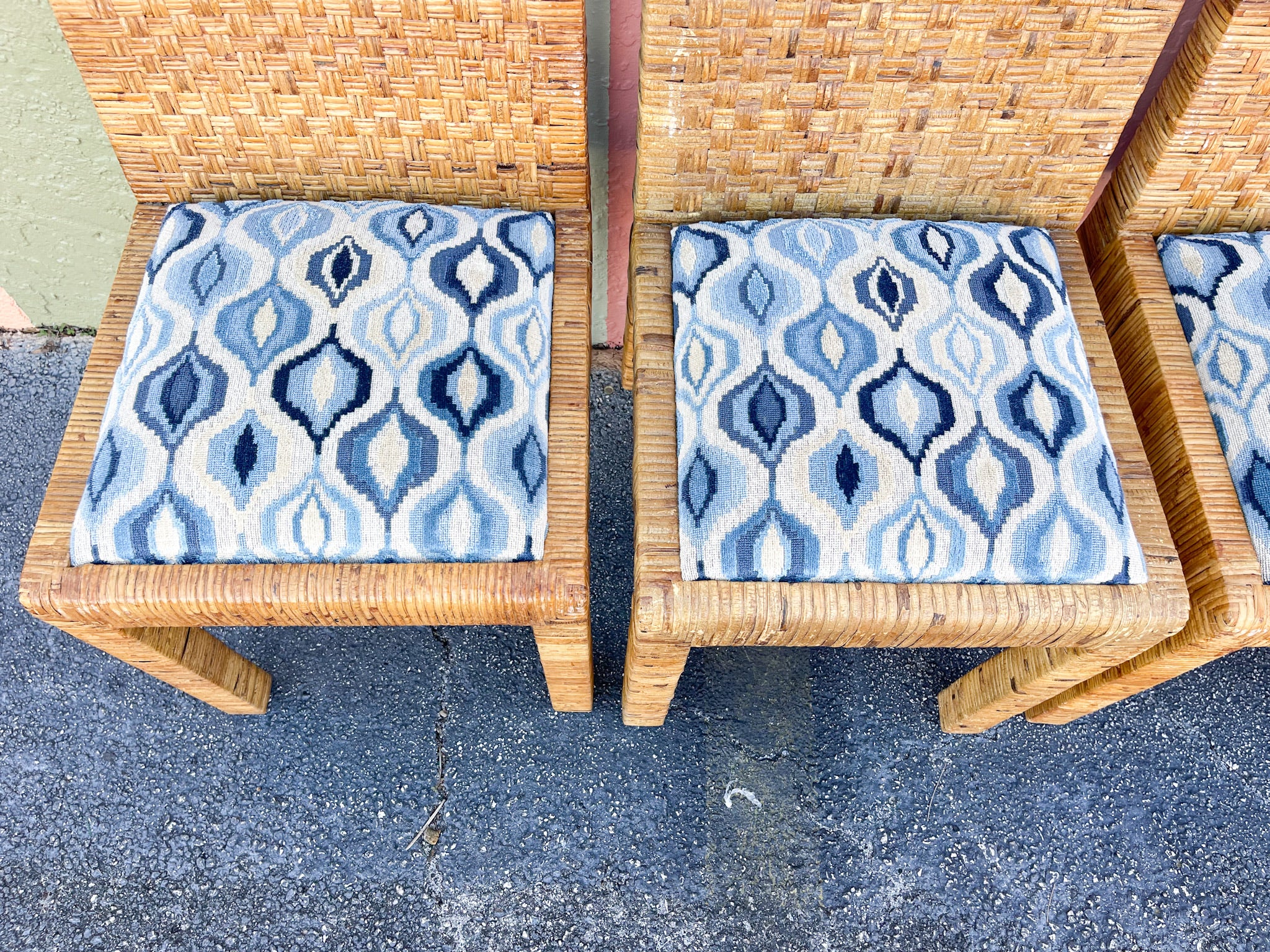 Set of Six Billy Baldwin Style Rattan Wrapped Dining Chairs - Image 4