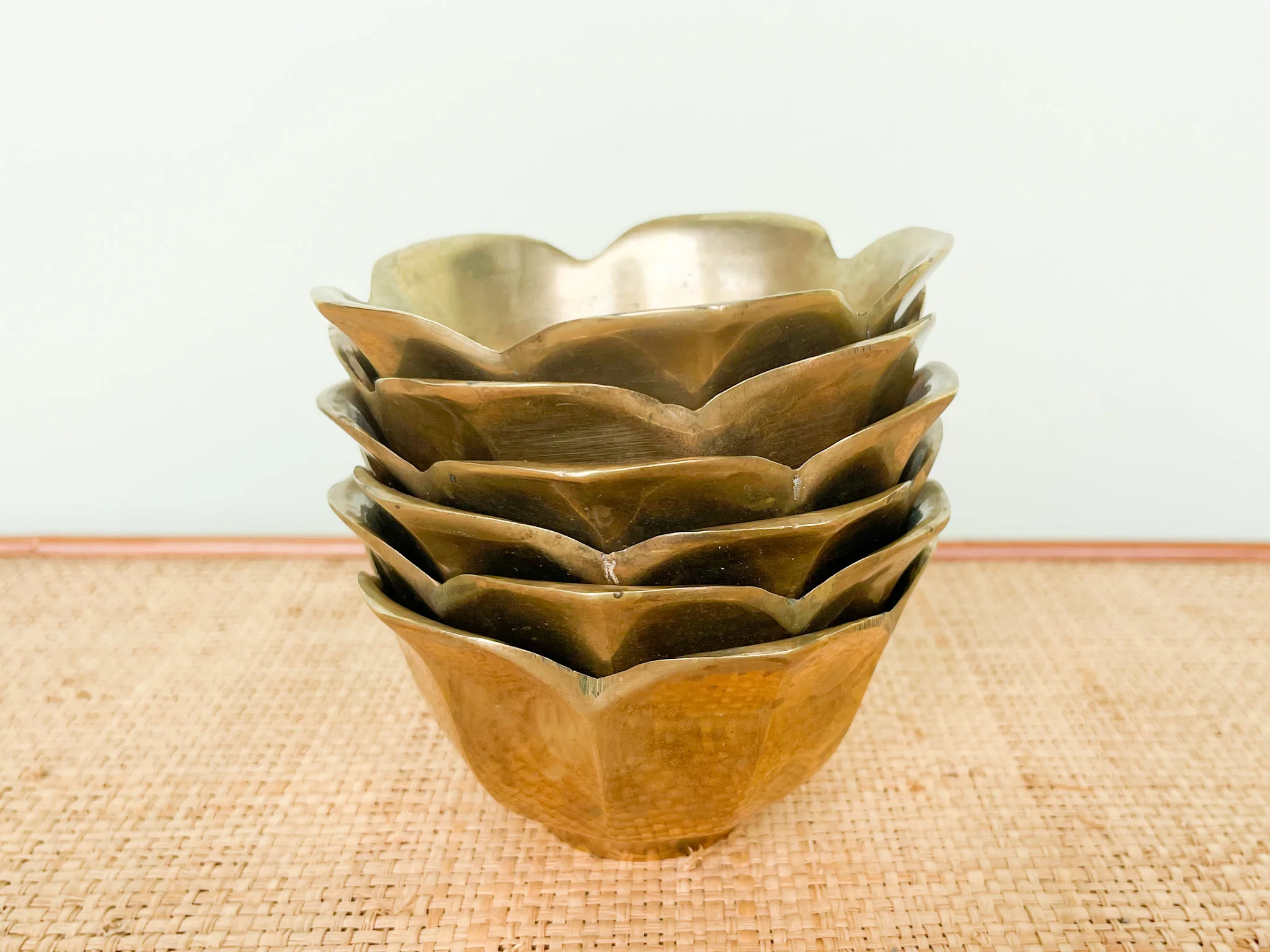 Set of Six Brass Flower Bowls - Image 6