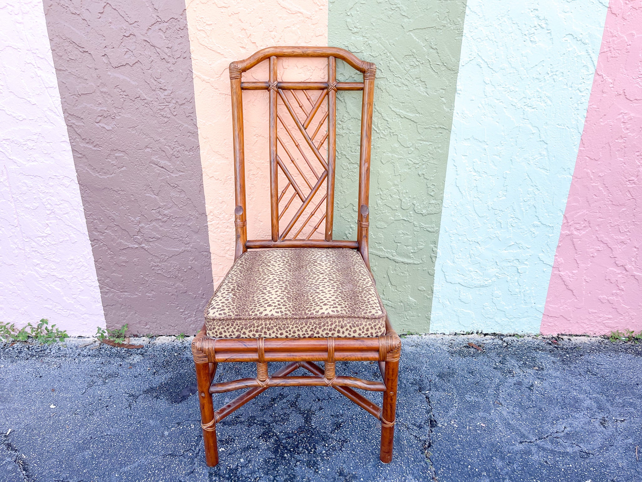 Set of Six Brown Jordan Rattan Chippendale Dining Chairs - Image 5