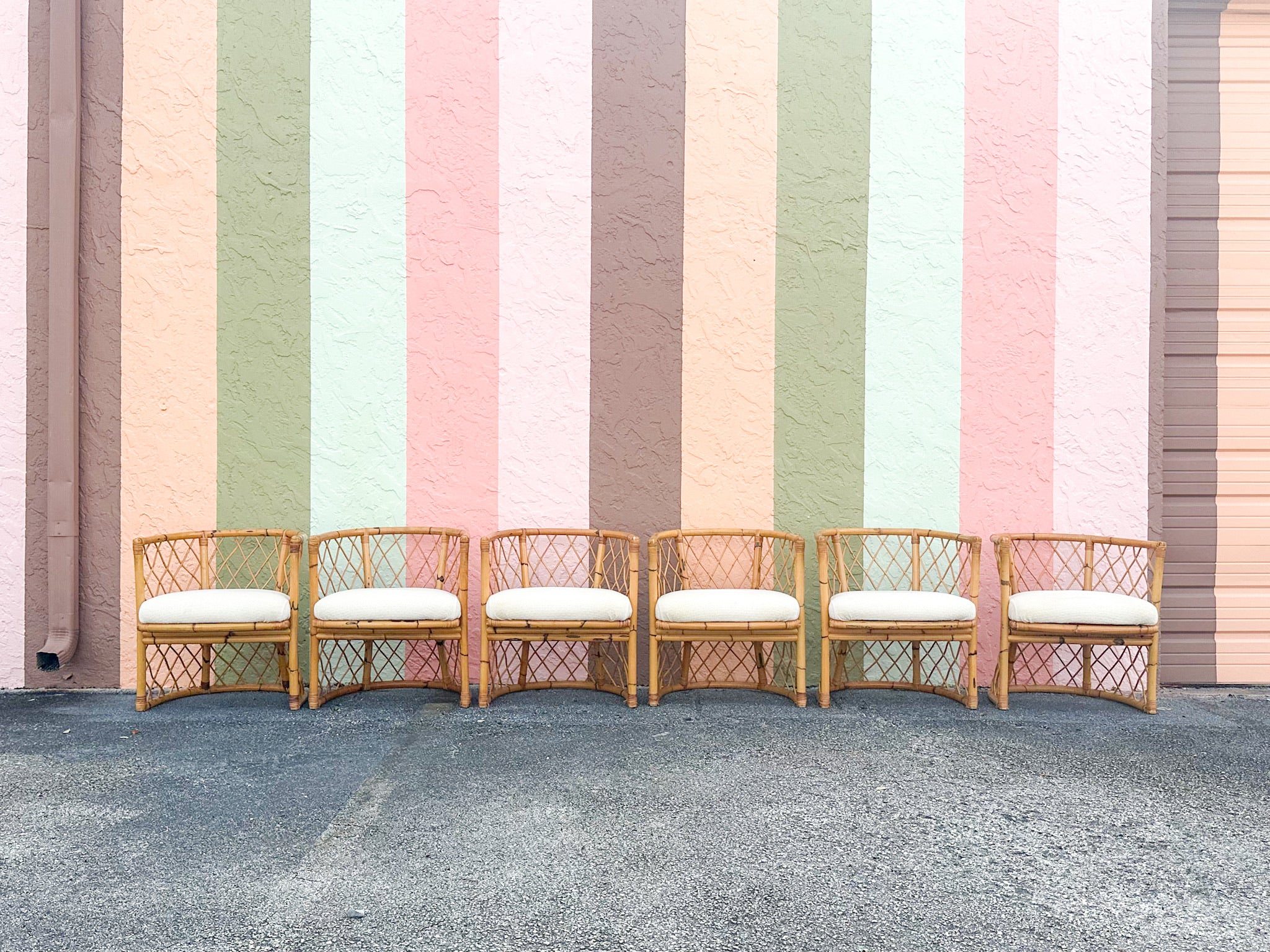 Set of Six Coastal Chic Rattan Dining Chairs - Image 6