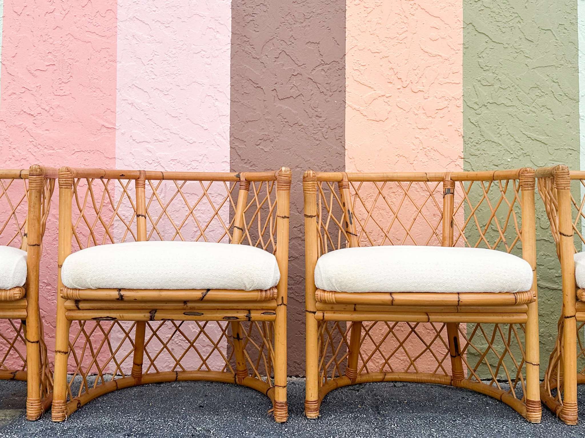Set of Six Coastal Chic Rattan Dining Chairs - Image 9