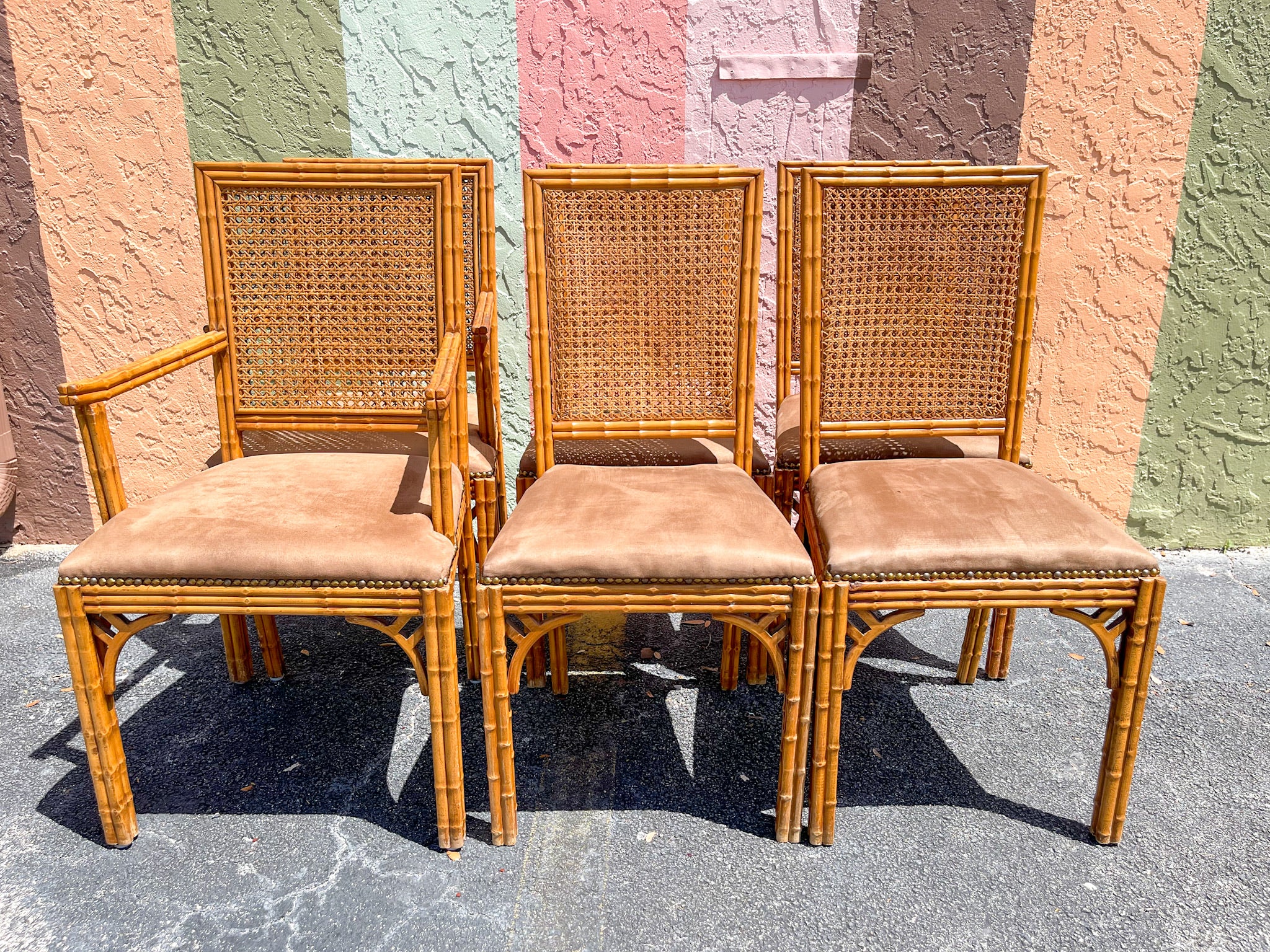 Set of Six Handsome Faux Bamboo Cane Chairs - Image 10