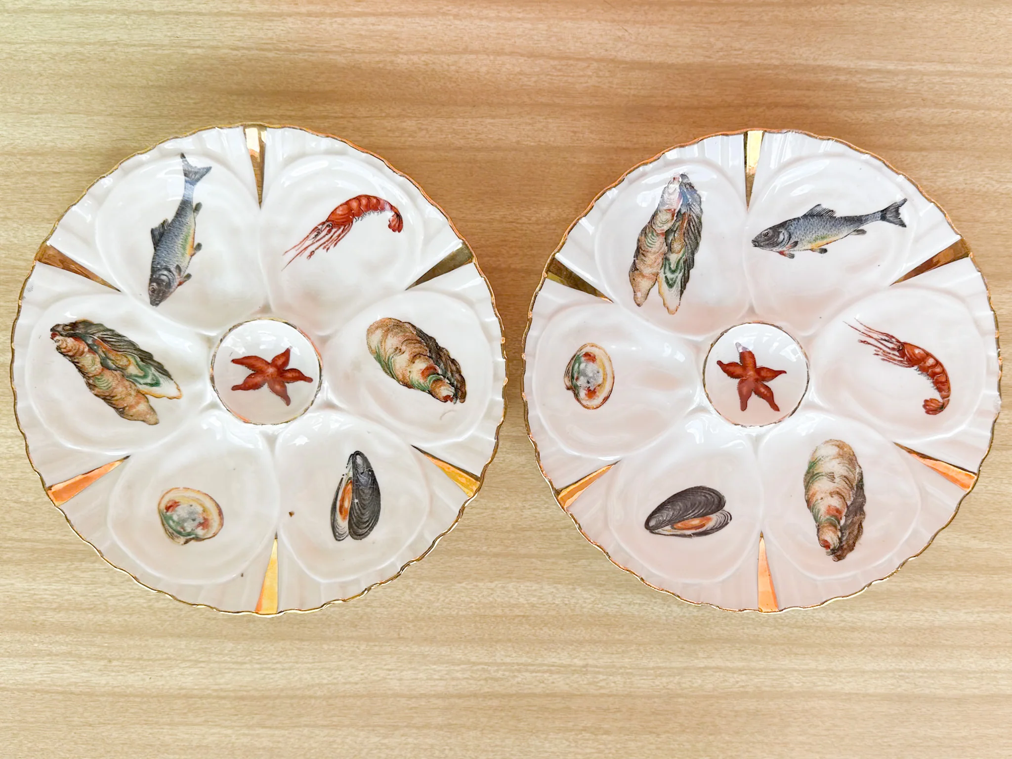 Set of Six French Gold Rimmed Oyster Plates - Image 6