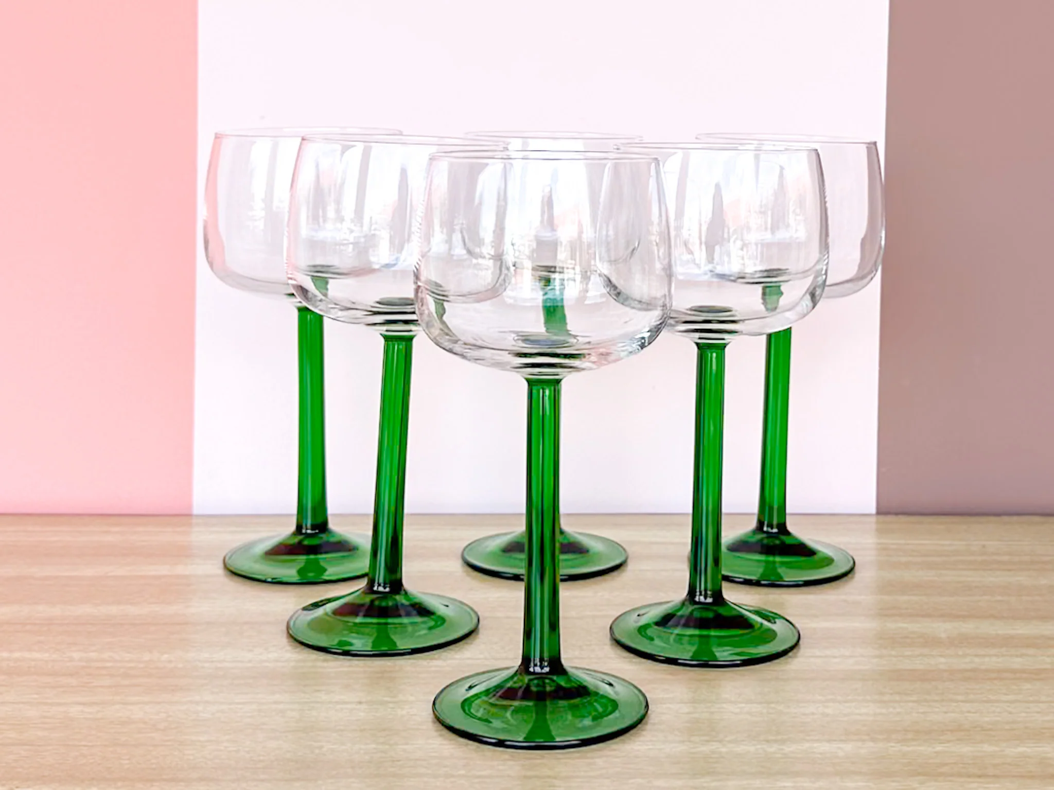 Set of Six French Green Stem Glassware - Image 2