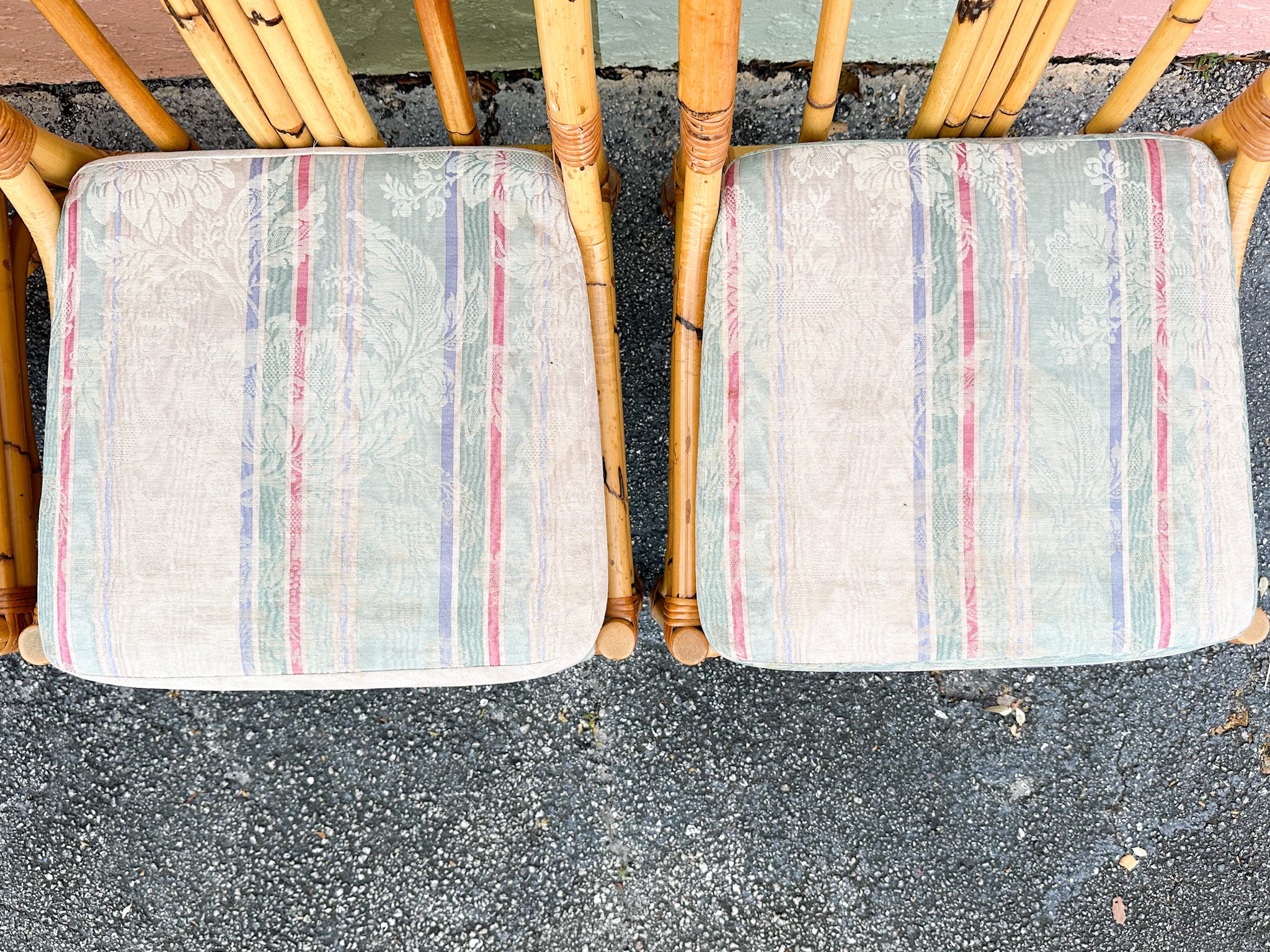 Set of Six Old Florida Rattan Dining Chairs - Image 7