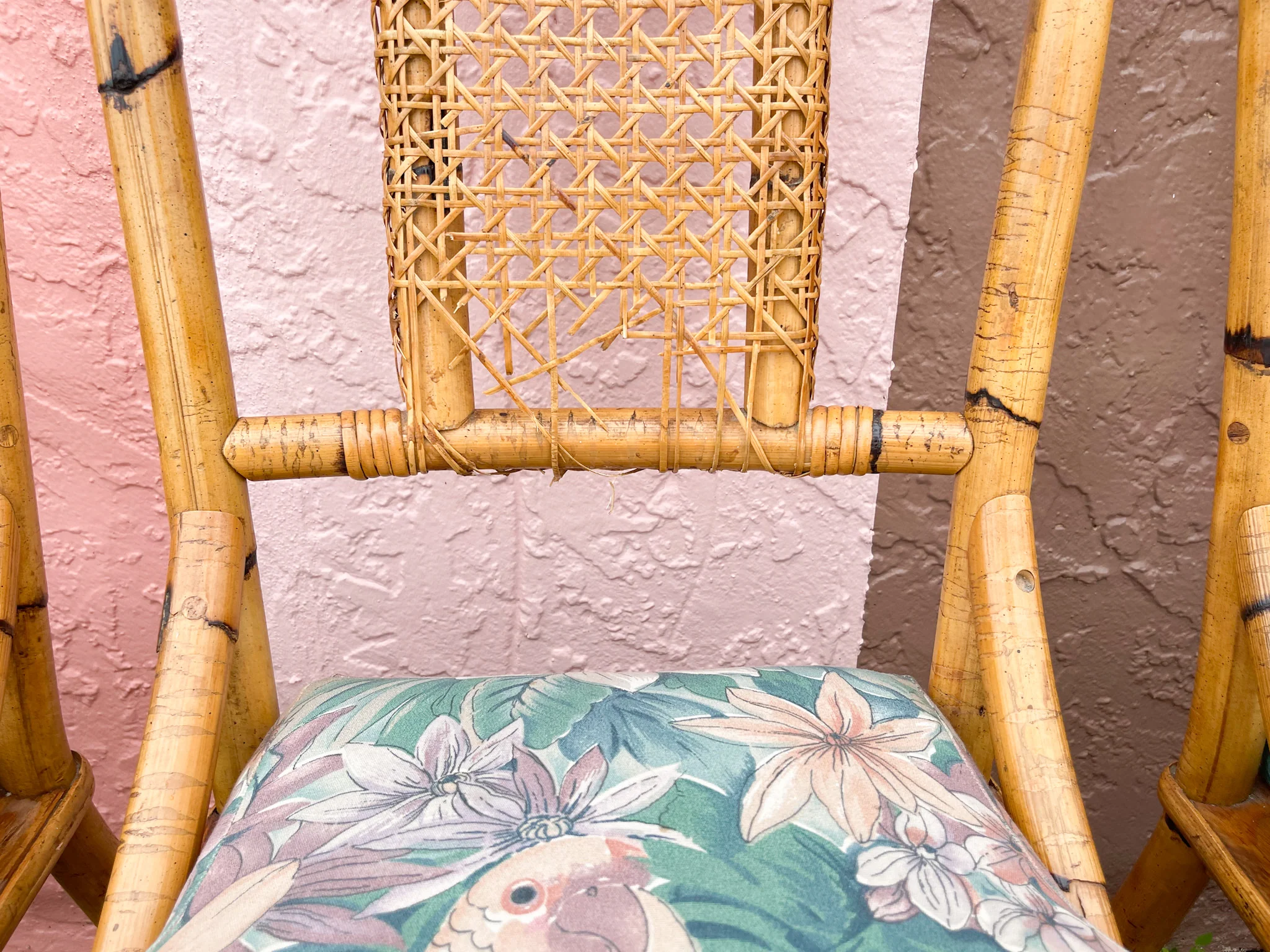 Set of Six Old Florida Rattan and Cane Dining Chairs - Image 6