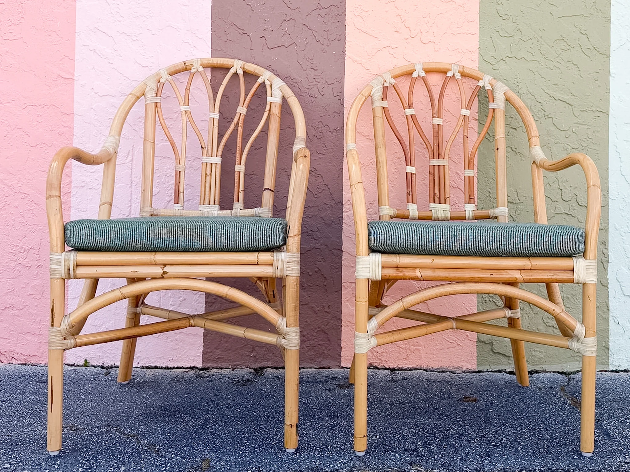 Set of Six Old Florida Rattan Dining Chairs - Image 11