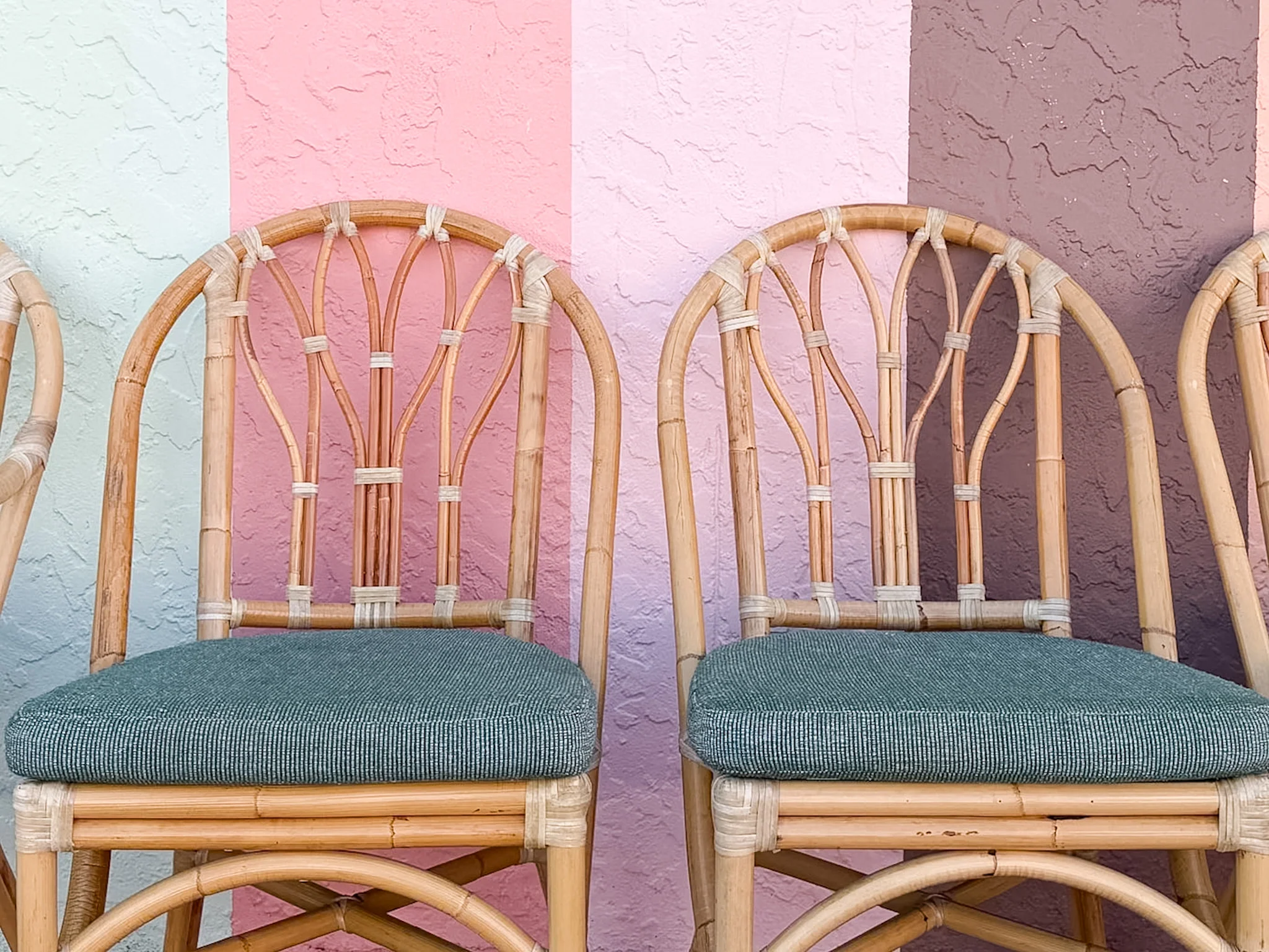Set of Six Old Florida Rattan Dining Chairs - Image 5