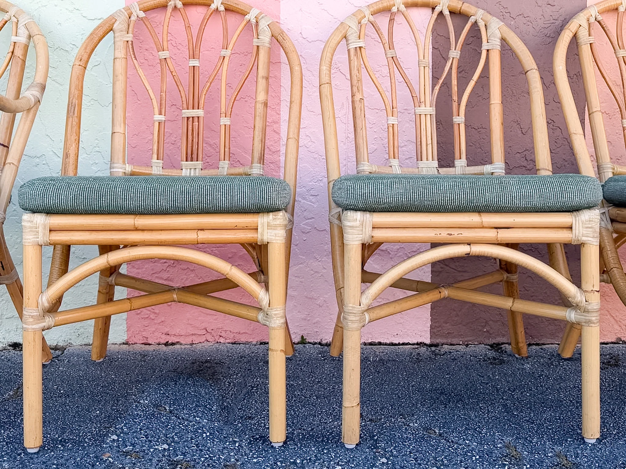 Set of Six Old Florida Rattan Dining Chairs - Image 9