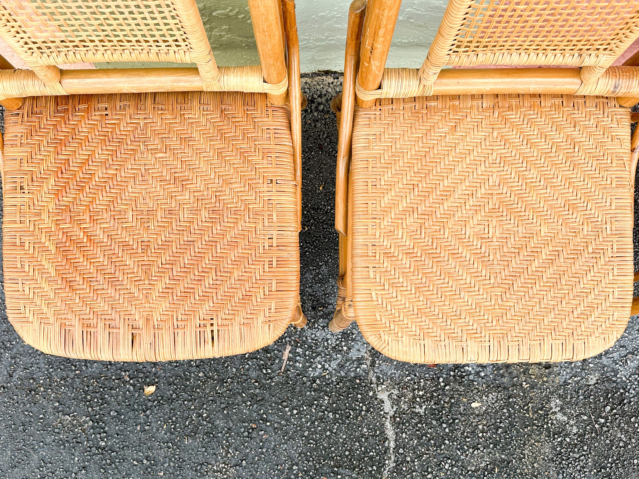 Set of Six Old Florida Style Rattan Dining Chairs - Image 4
