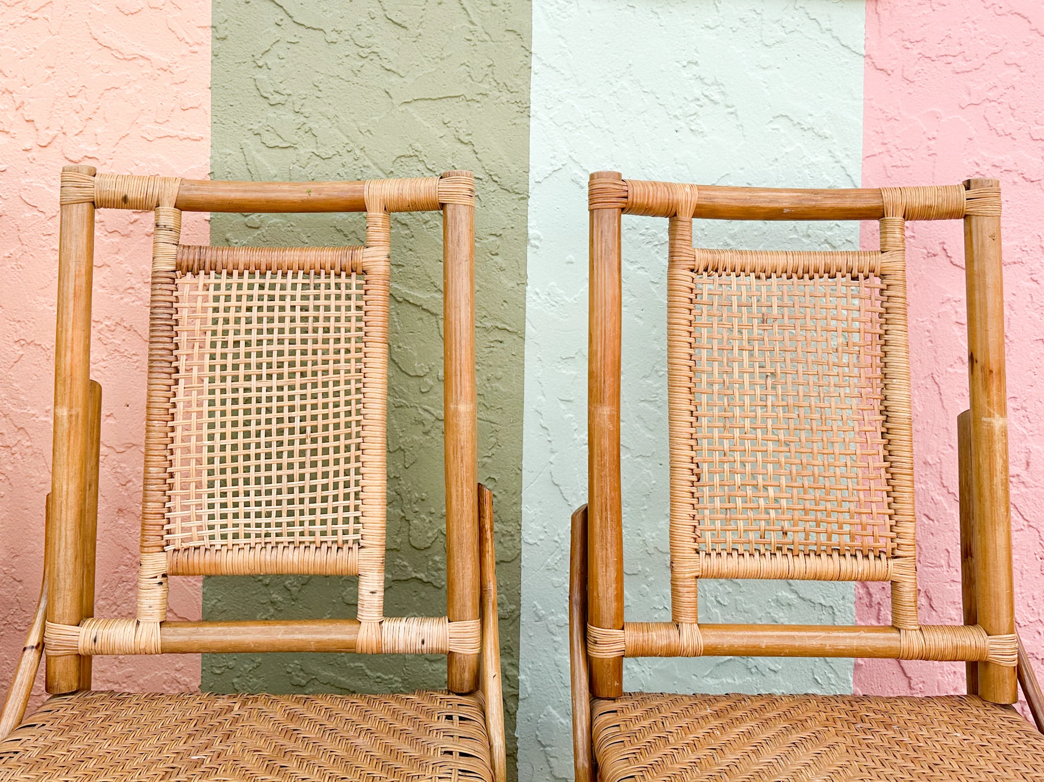 Set of Six Old Florida Style Rattan Dining Chairs - Image 9