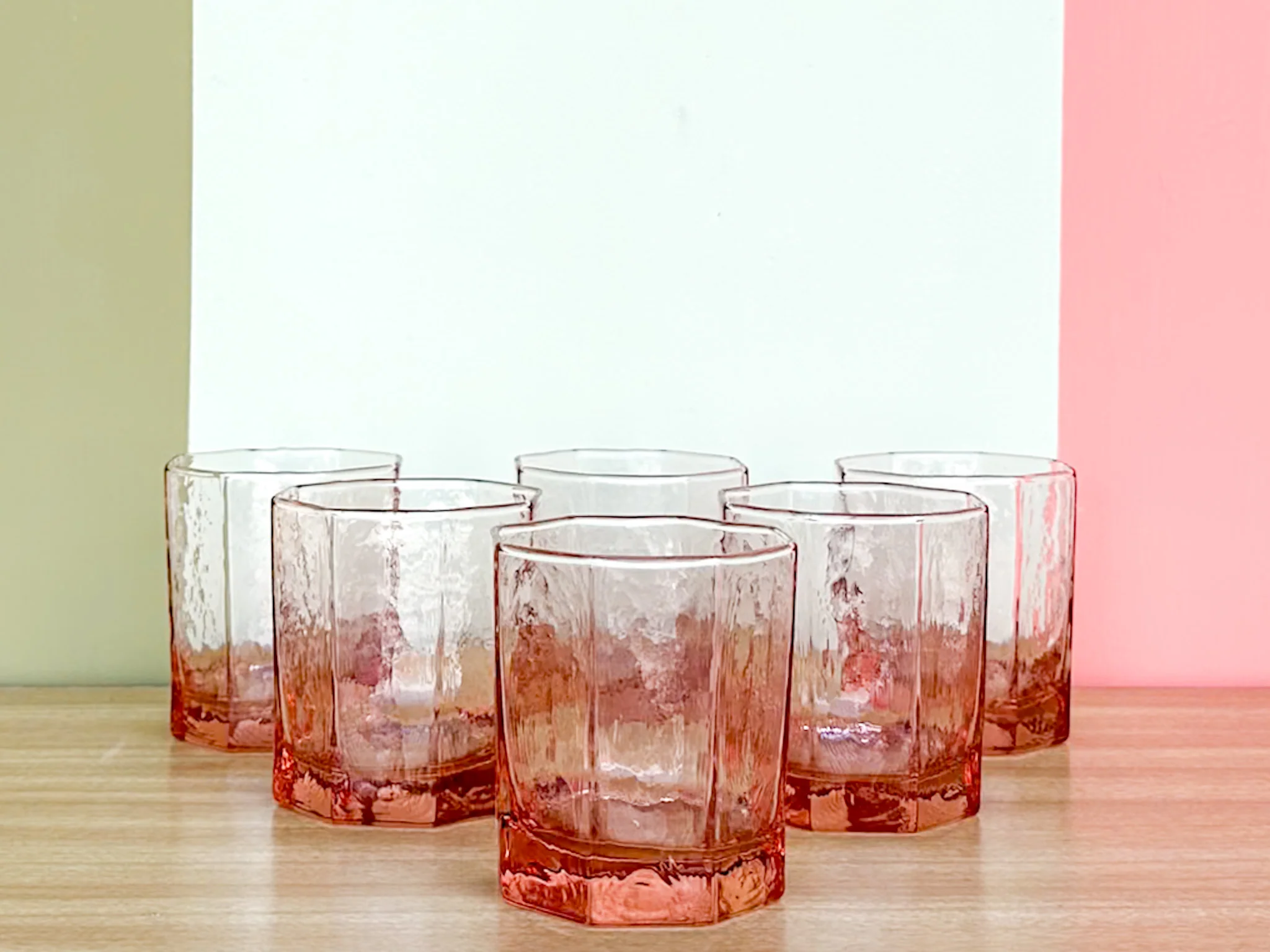Set of Six Pink Sands Rocks Glassware