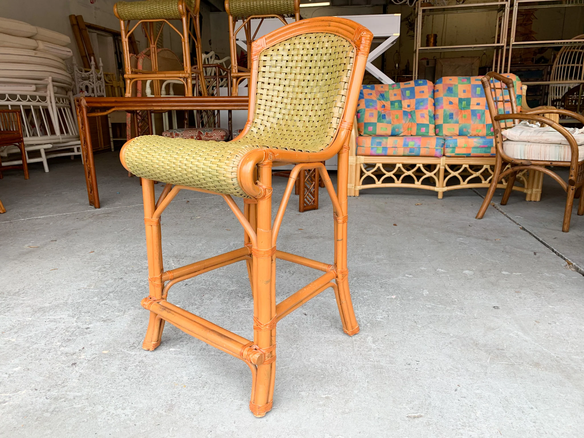 Set of Six Rattan Island Chic Bar Stools - Image 6