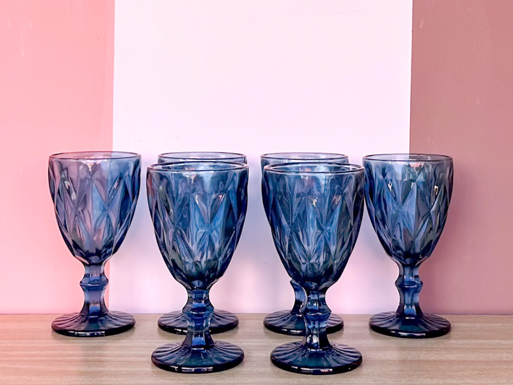 Set of Six Mediterranean Blue Goblets