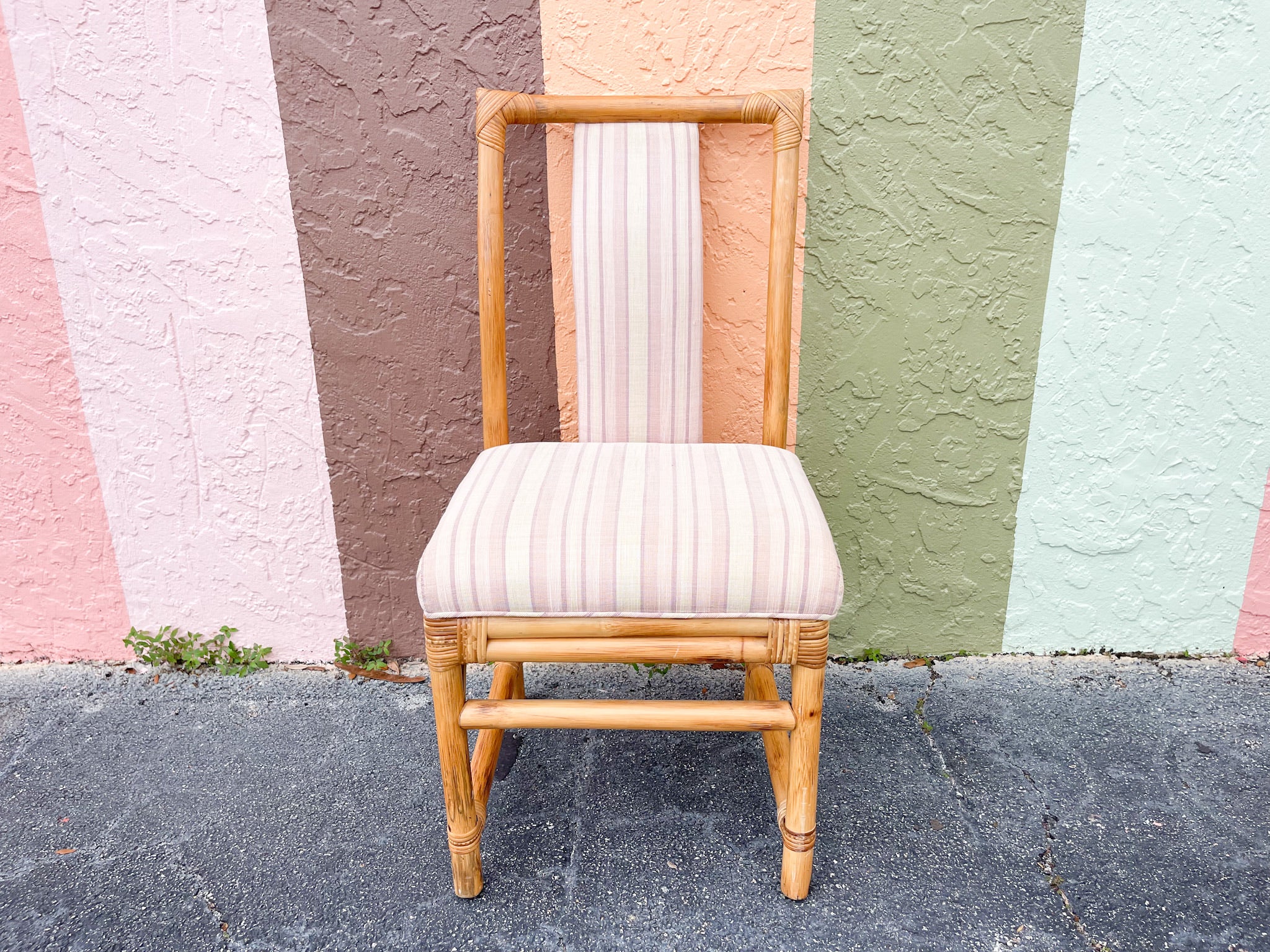 Set of Six Upholstered Back Rattan Side Chairs - Image 4