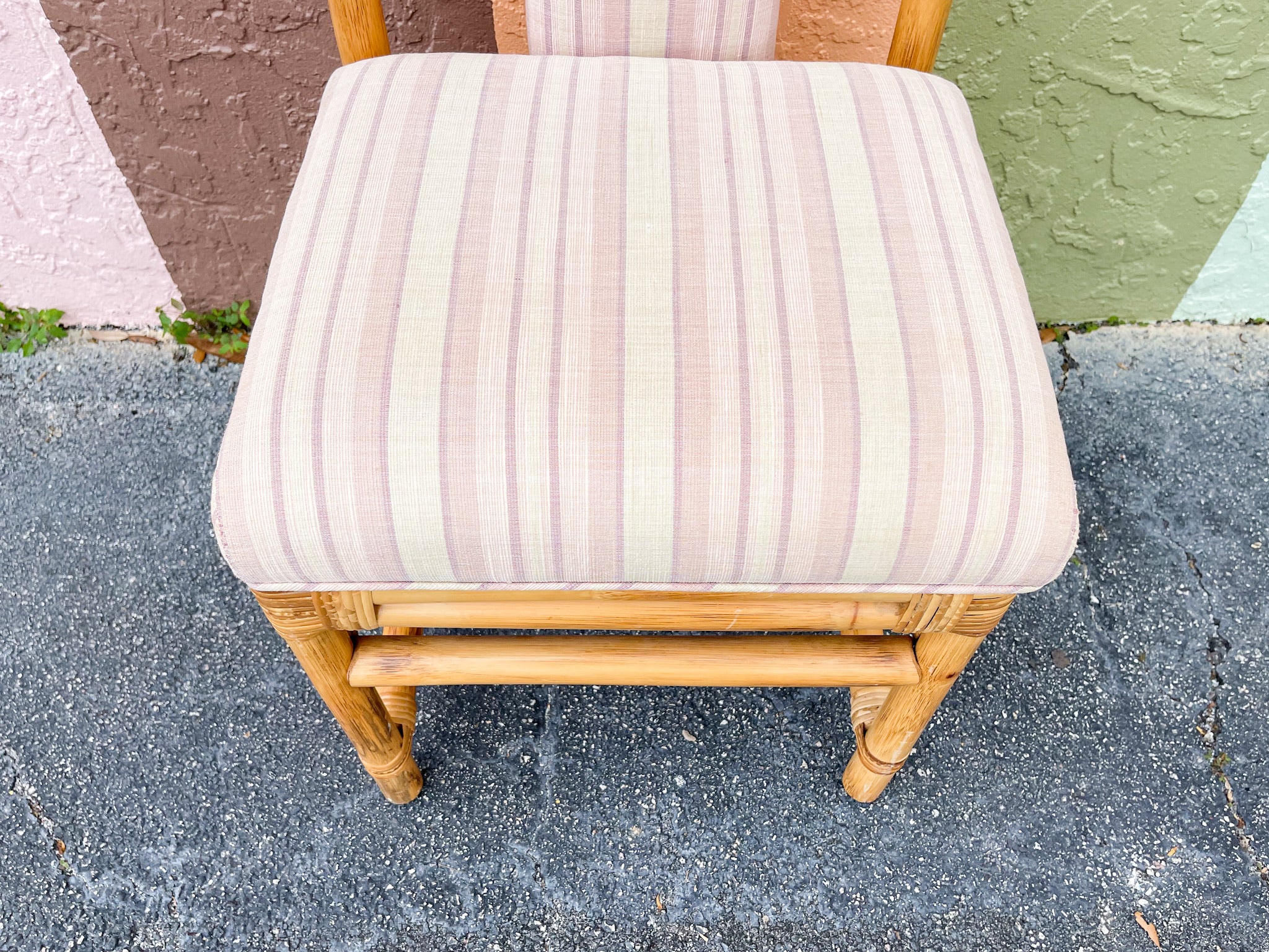 Set of Six Upholstered Back Rattan Side Chairs - Image 6