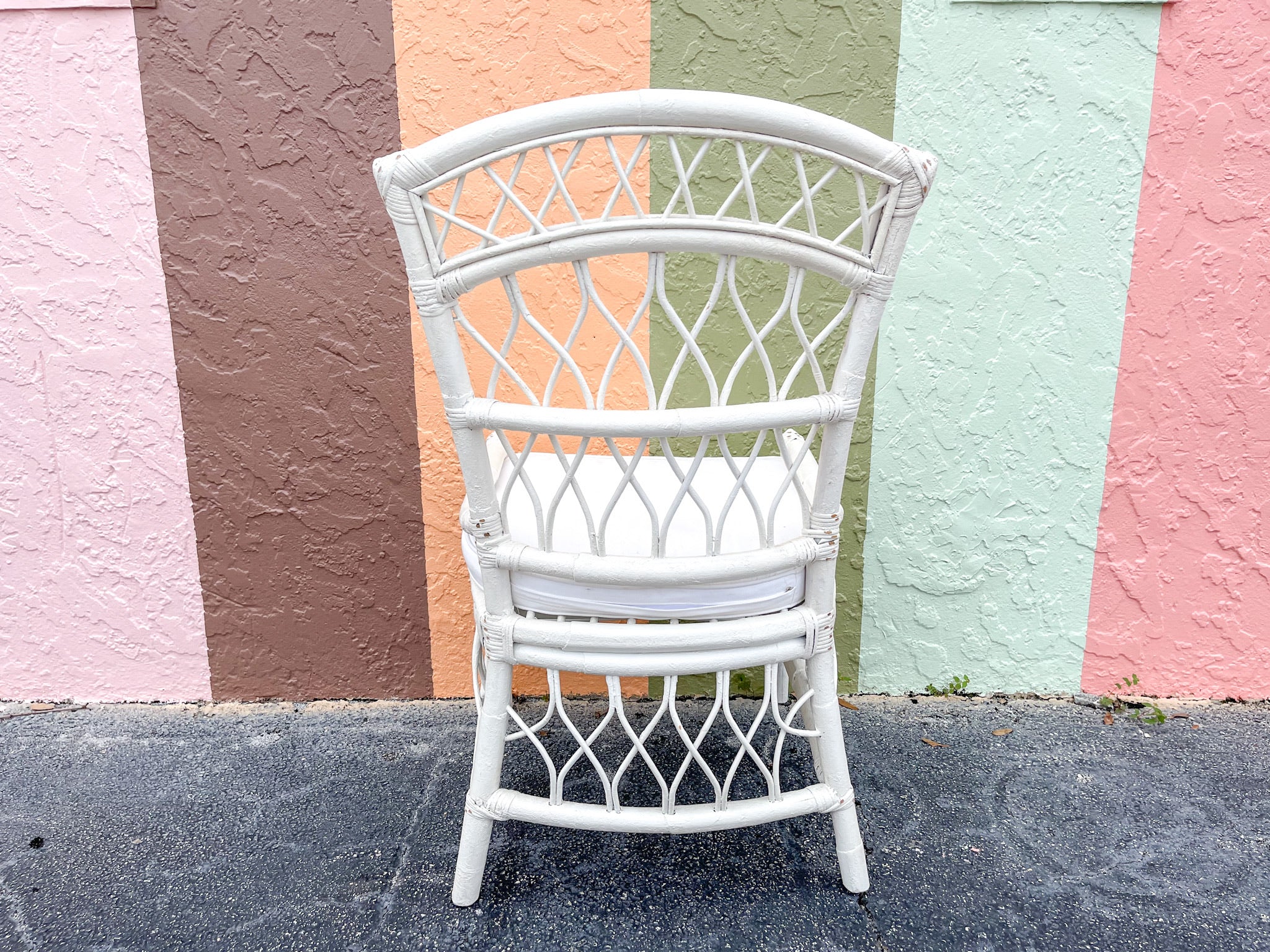 Set of Six White Rattan Dining Chairs - Image 4