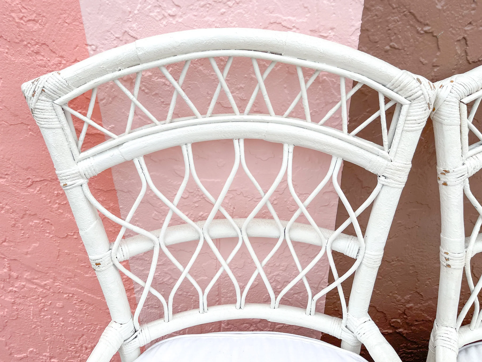 Set of Six White Rattan Dining Chairs - Image 6