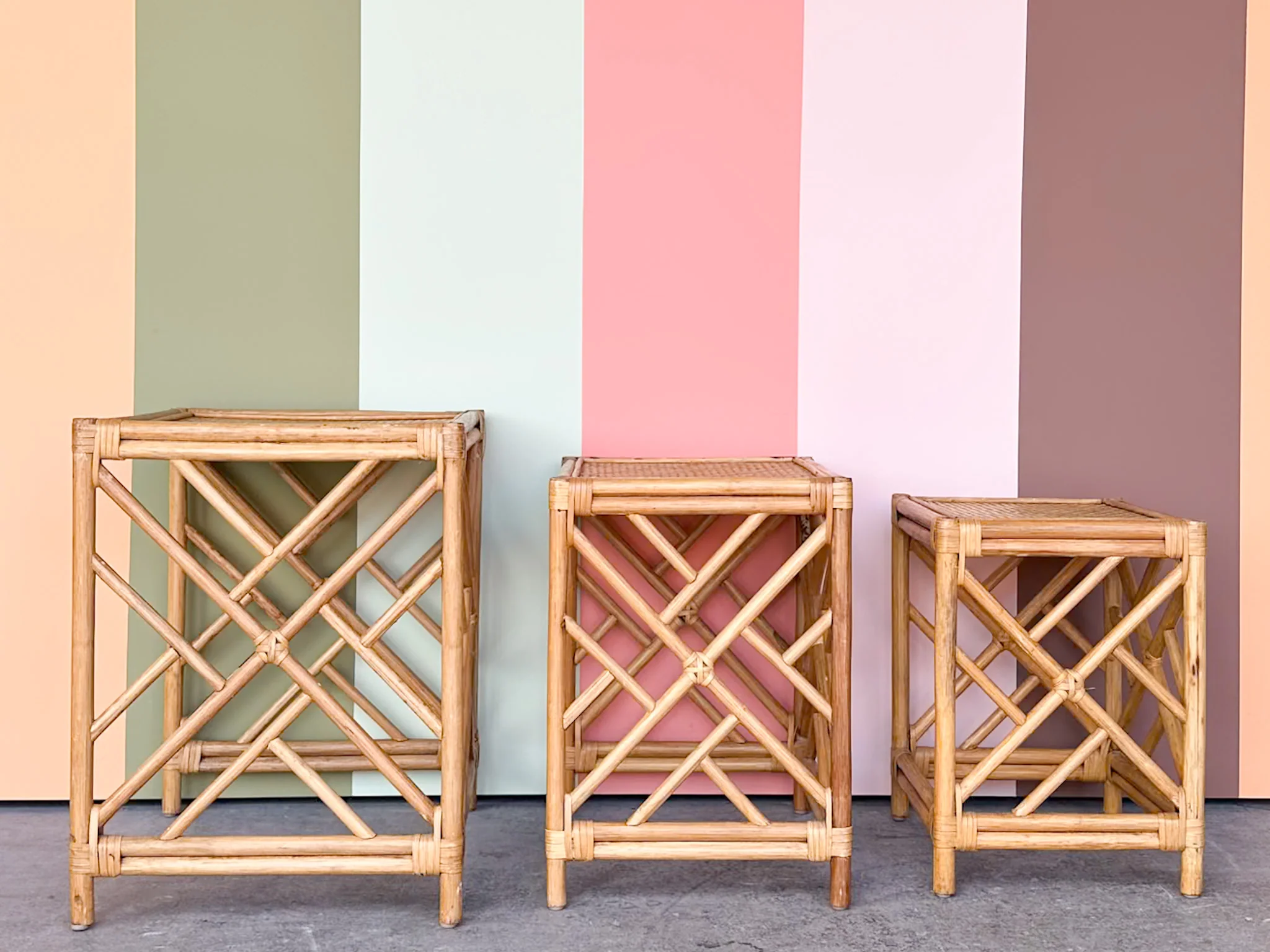 Set of Three Chippendale Rattan Nesting Tables - Image 5